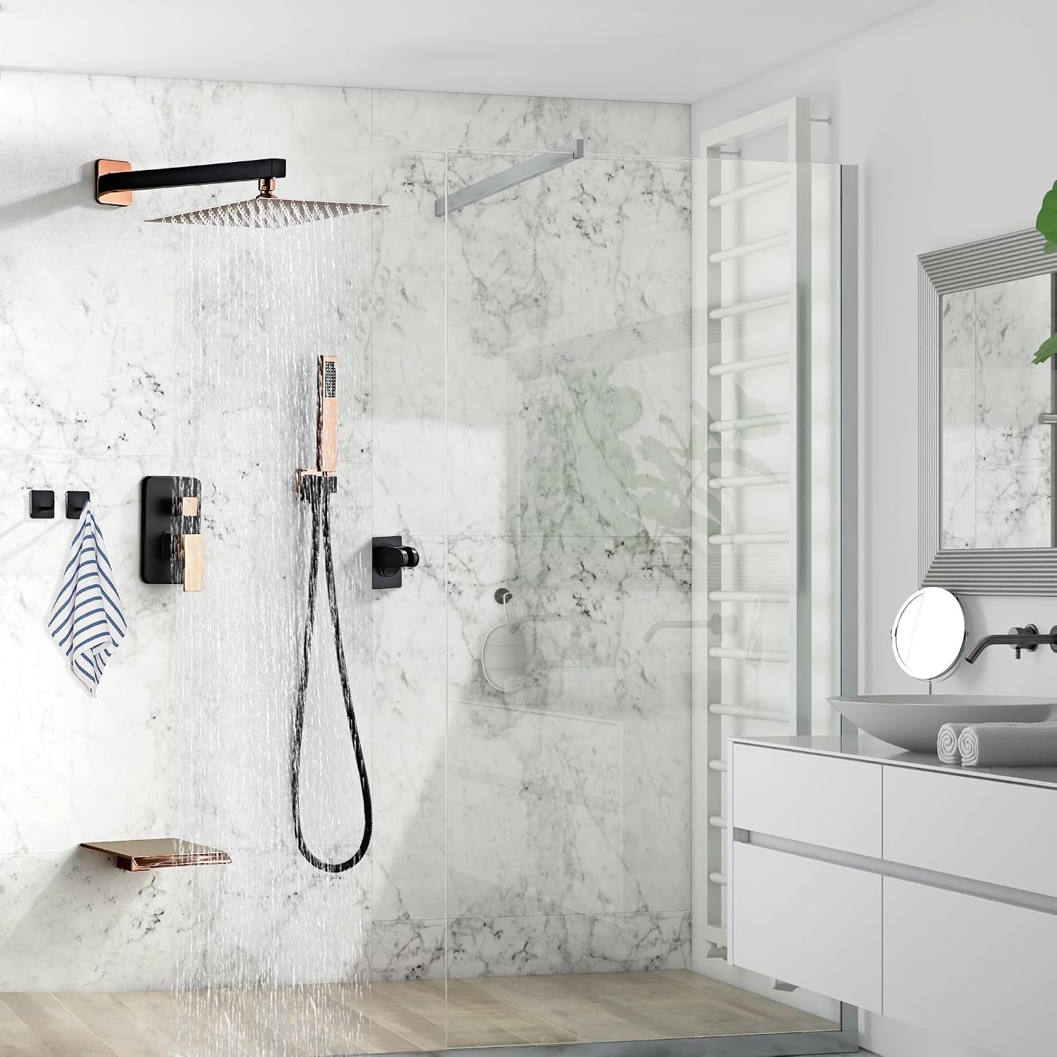 Rainfall Shower Faucet Set with Tub Spout 10 Inch, Shower Head