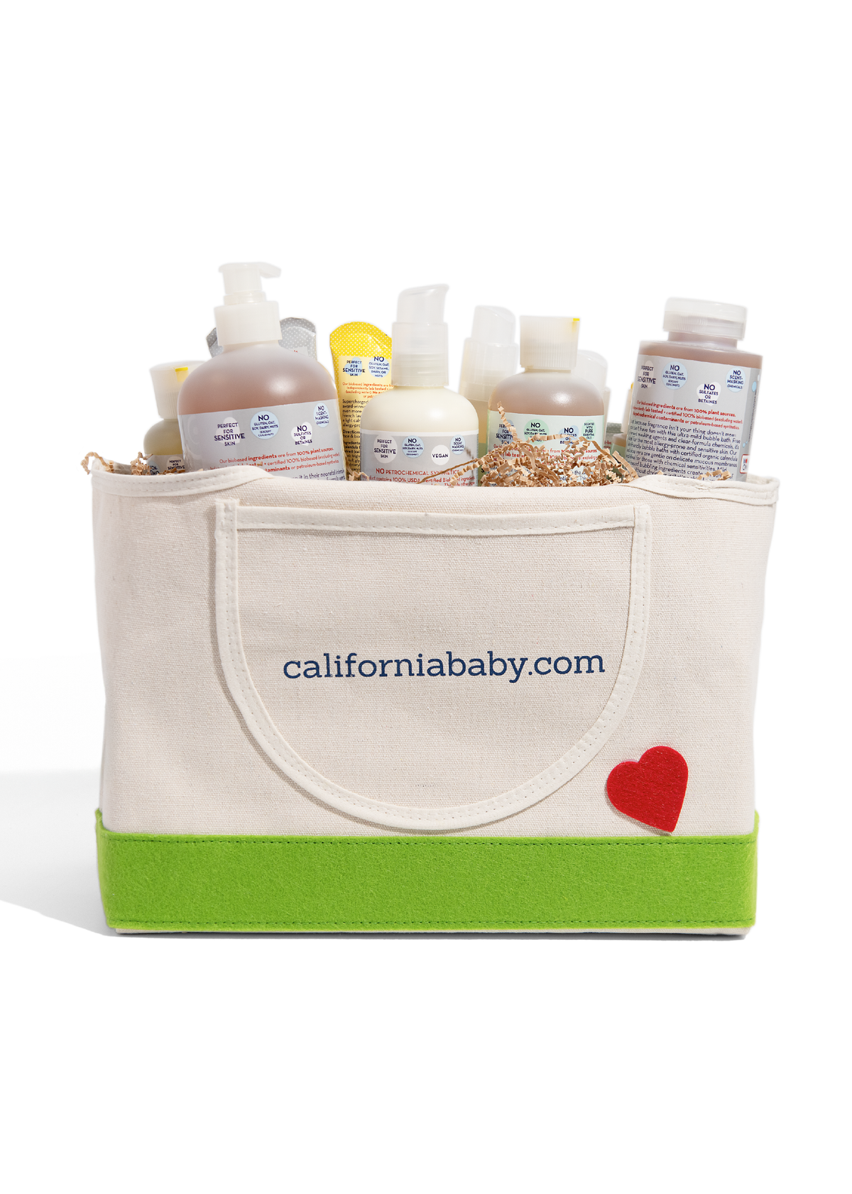 Back of filled Sunface Caddy showing embroidered website text and lime green base strip