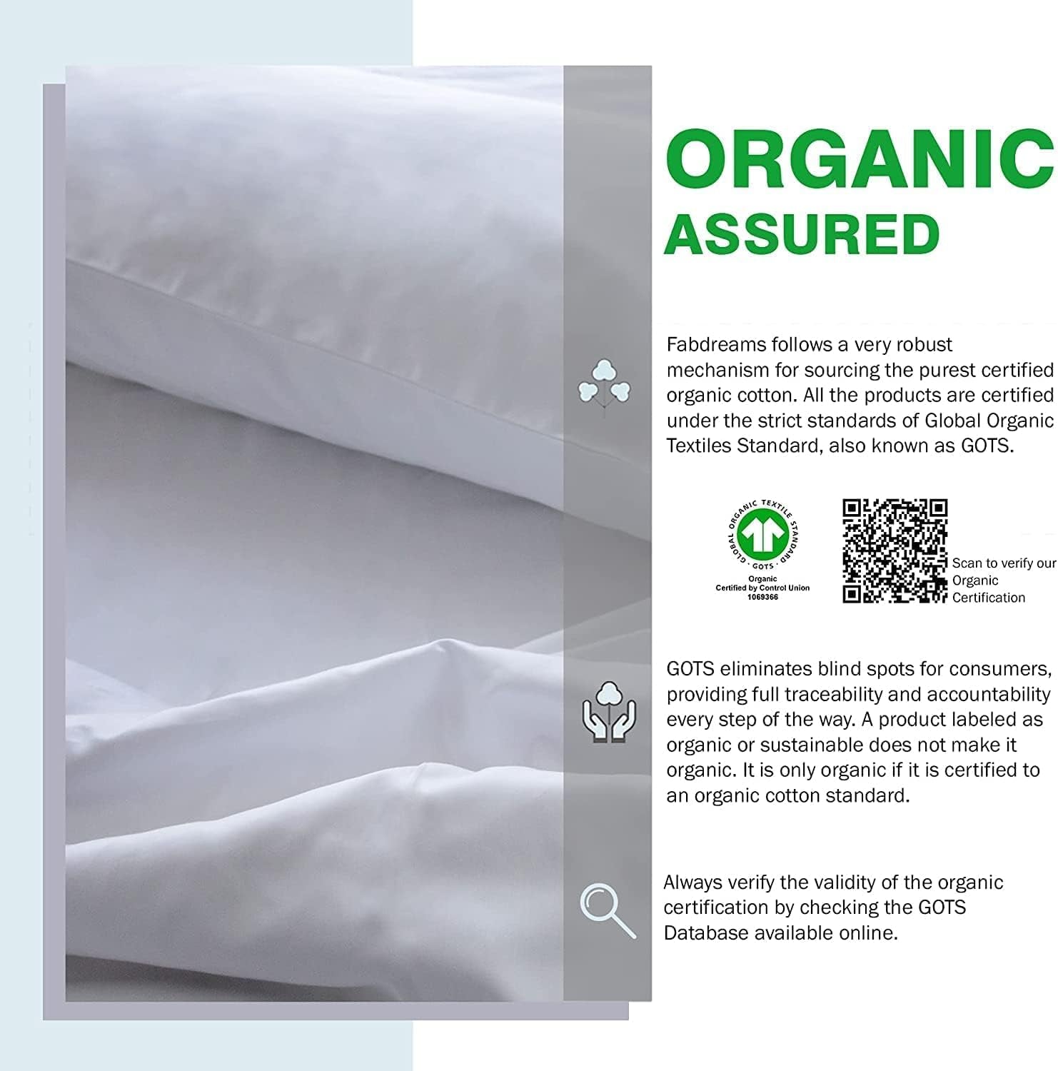 100% Organic Cotton Percale Weave Queen Size Sheet Set 300 TC, GOTS Certified, Cool & Crisp, Breathable, Fits Mattresses up to 17" Deep, Skin-Friendly, Durable Luxury – White