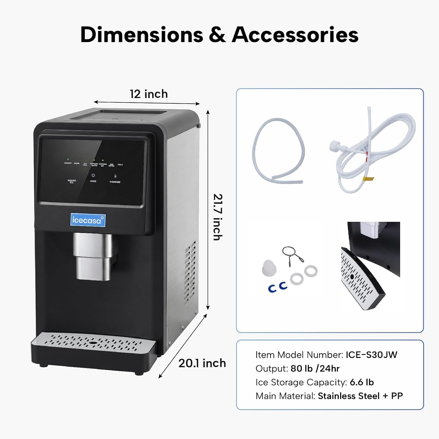 Commercial Nugget Ice Maker Countertop Touchless Paddle Dispensing, 80Lbs/24H Soft Chewable Ice Touch Screen, Dual Water Supply Tap or Bottle, ETL Certified for Motel Bar