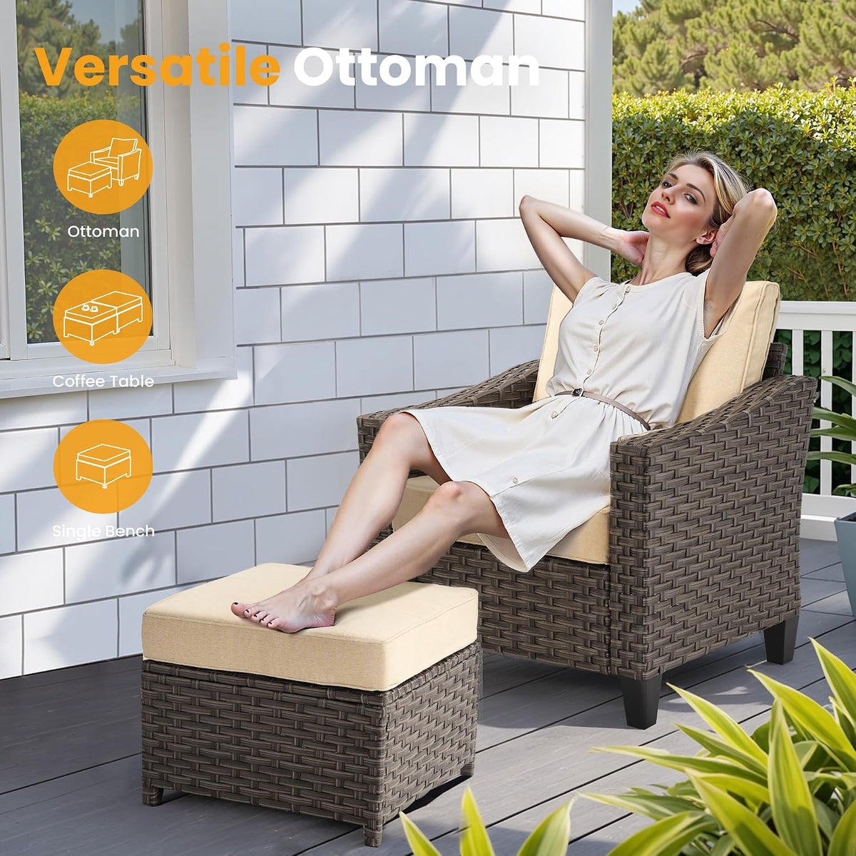 10 PCS Outdoor Patio Furniture 54In Set with Fire Pit Table, All-Weather Rattan Wicker Conversation Group with Deep Seating, High Back Comfort for Porch, Backyard, Beige