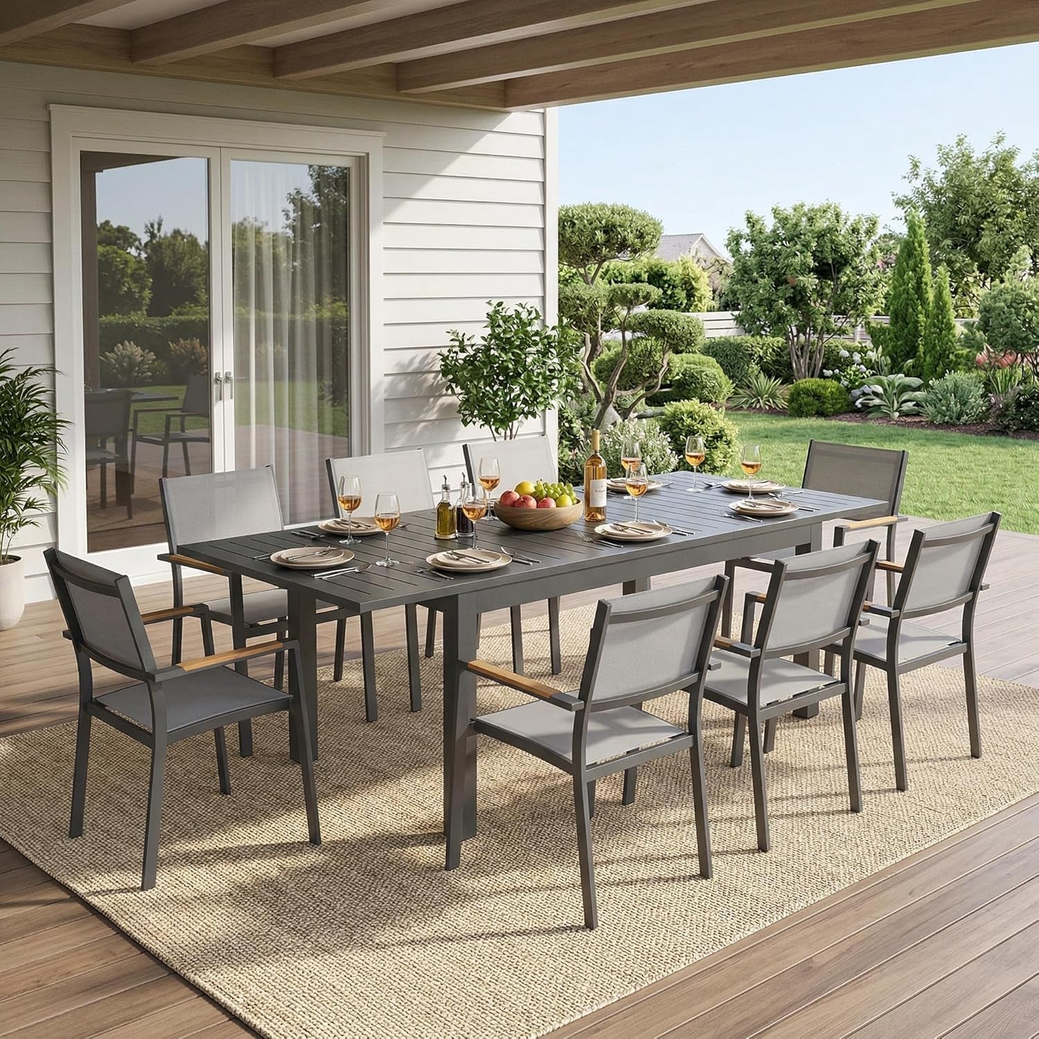Patio Furniture Set with 92" Extendable Dining Table for 4–8 People