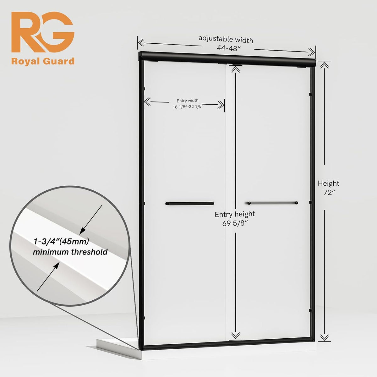 Double Sliding Shower Door,56-60" W X 72" H,Frosted&Matte Black