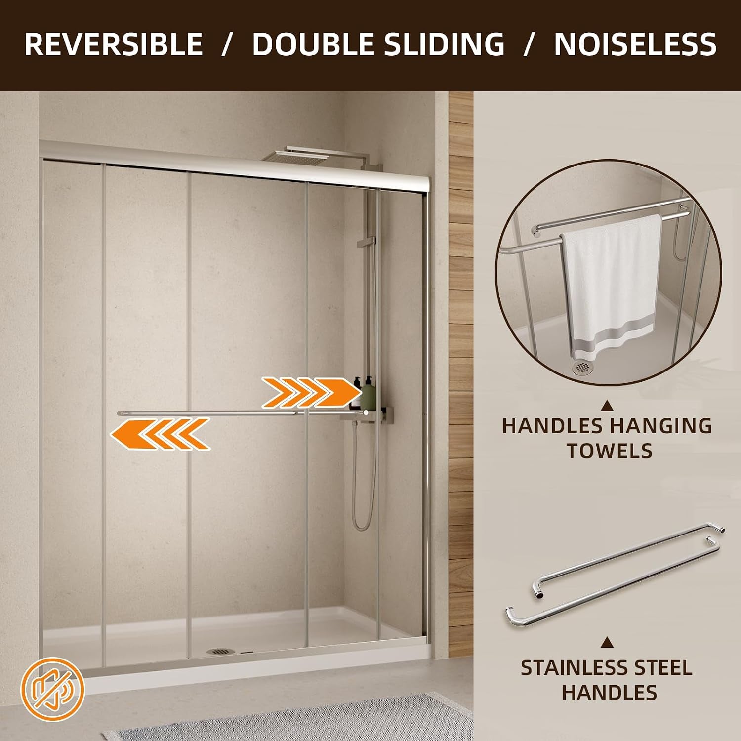 Double Sliding Shower Door,44-48" W X 70" H,Chrome