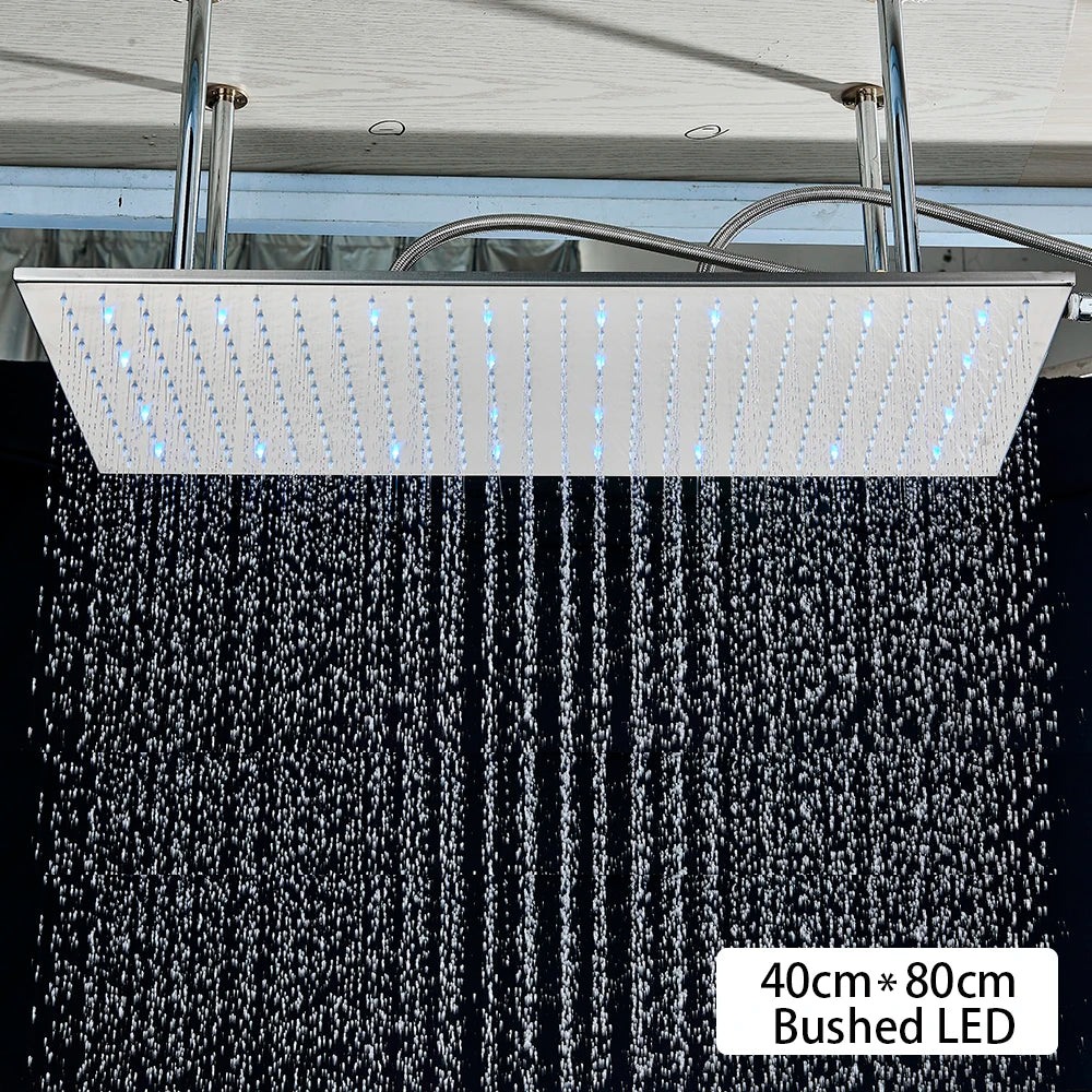 Ceiling Shower Faucet Big Rainfall LED Shower Head Concealed Shower System Black Embedded Shower
