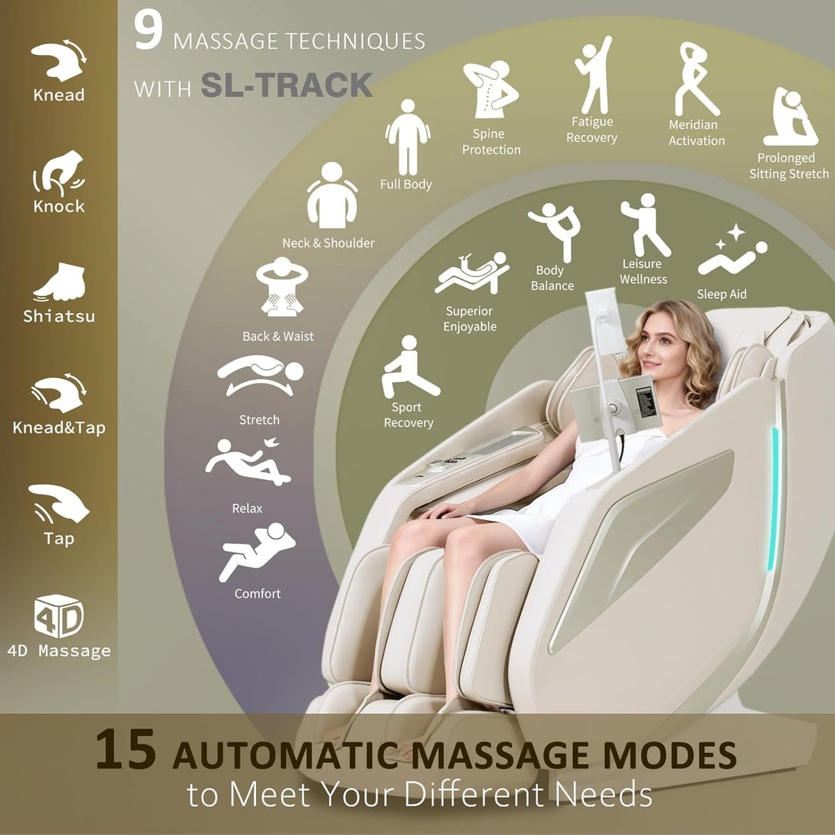 4D Massage Chair Full Body Zero Gravity Sl-Track Body Scan & Stretch, Beige