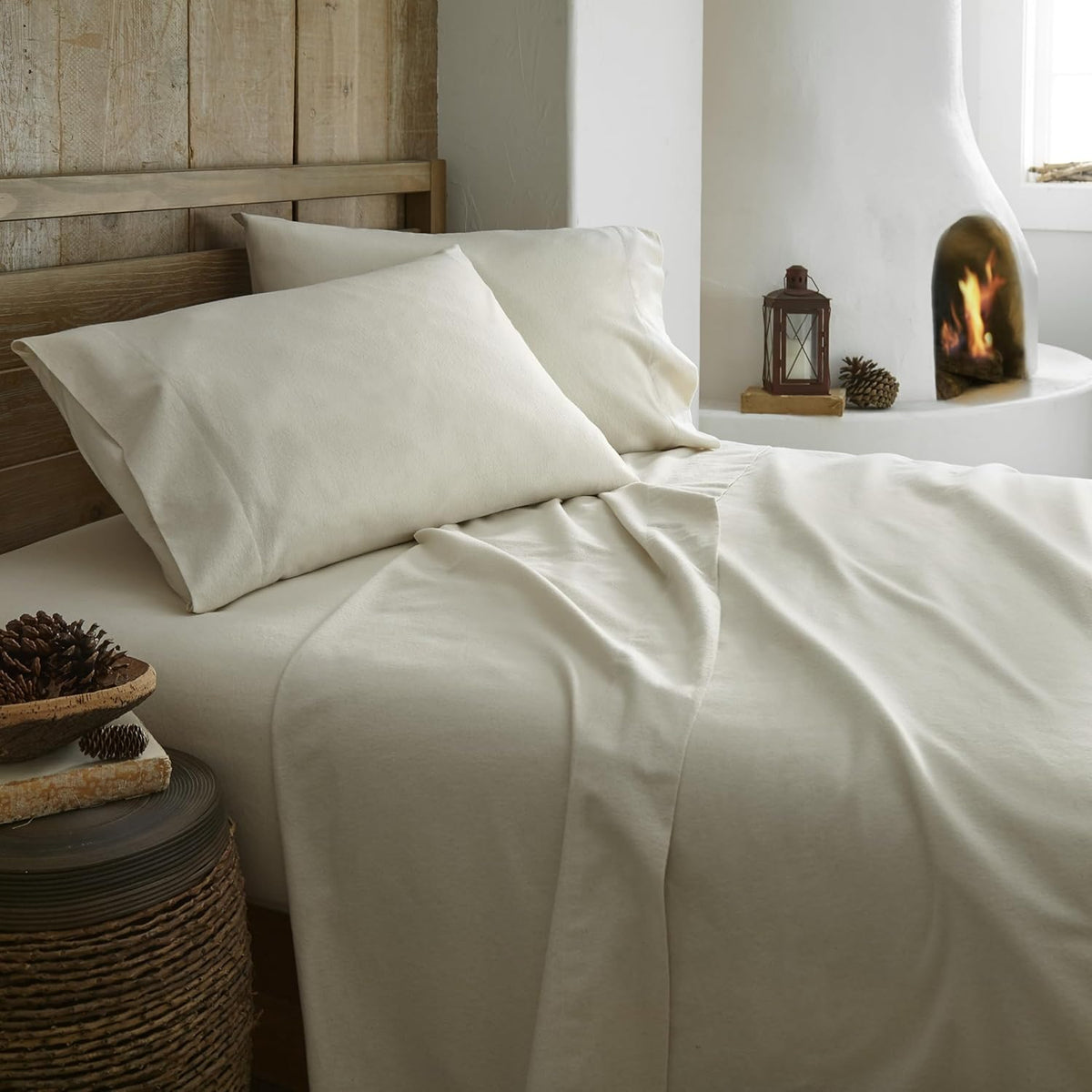 100% Organic Flannel Sheets King Size - GOTS Certified 100% Cotton Flannel Sheets Set with Comfortable Soft Brushed Finish & Deep Pocket - 1 Flat 1 Fitted & 2 Pillowcases (Natural, King)