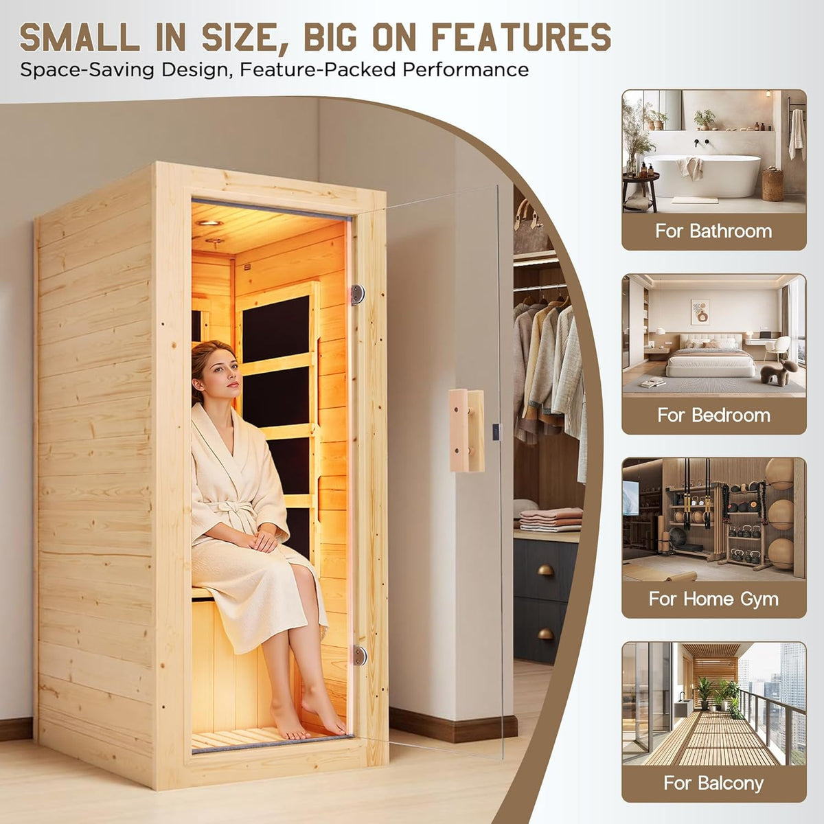 1 Person Infrared Sauna, Infrared Sauna for Home & Gym, Low EMF 110V