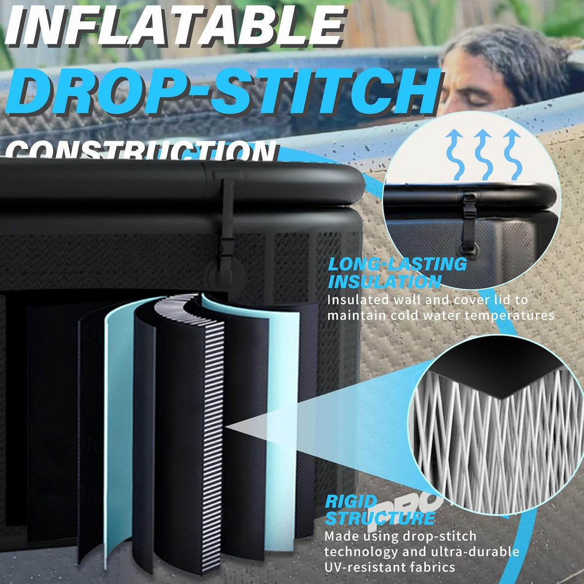 Inflatable Cold Plunge Tub, 150 Gallon, 59" L X 31.5" W X 23.6" H