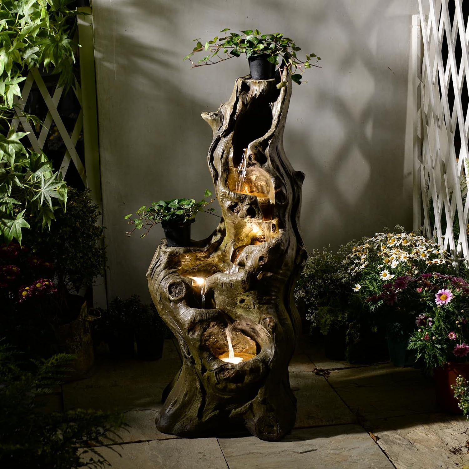 Water Fountain Outdoor, 5-Tier Cascading Realistic Tree Waterfall