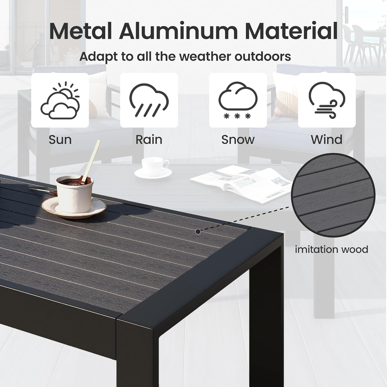 Patio Conversation Sets, Aluminum Outdoor Couch with Outdoor Coffee Table, All-Weather Metal Patio Couch with 5" Thick and Soft Cushion and Wide Arm, Outdoor Sofa Sets for Balcony, Porch, Light Gray