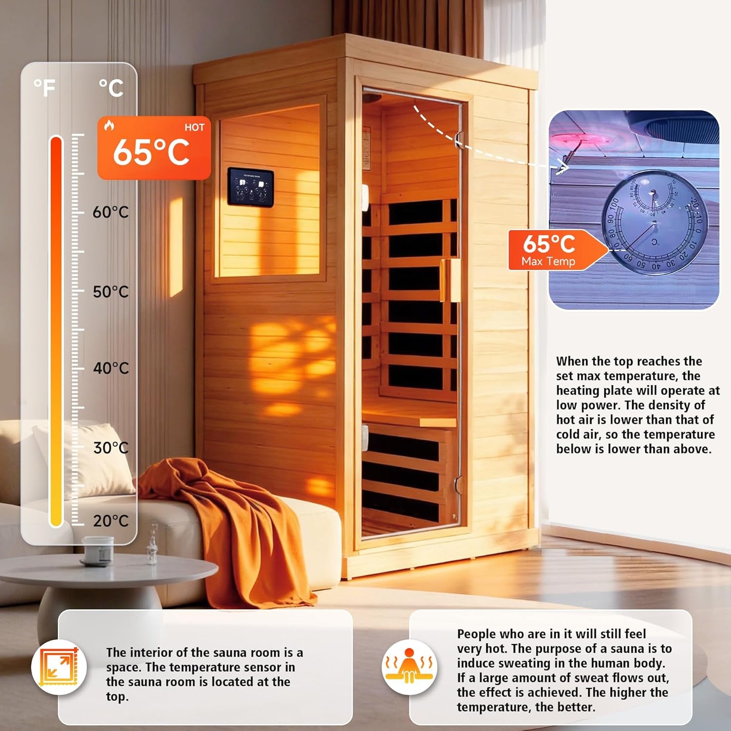 Far Infrared Sauna Home Sauna Spa Room Canadian Hemlock Wood 1200W