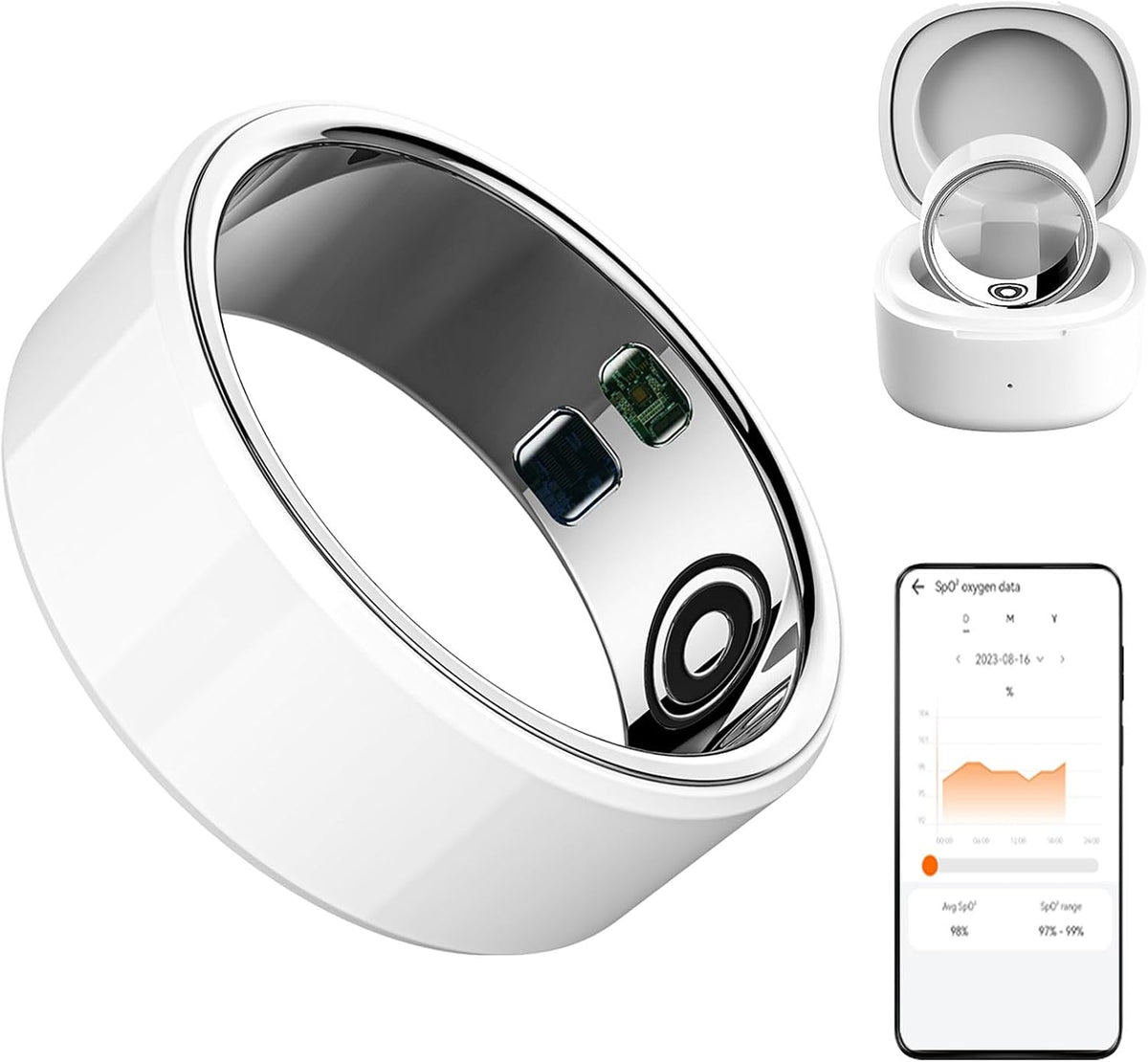 Smart Ring Sleep Fitness Tracker,Records Sleep, Heart Rate, Temperature, Blood Oxygen and Pedometer,Health Ring with Charging Case
