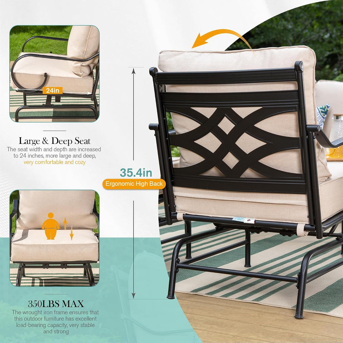 Extra Large Metal Patio Furniture Set with 2 Rocking Chairs