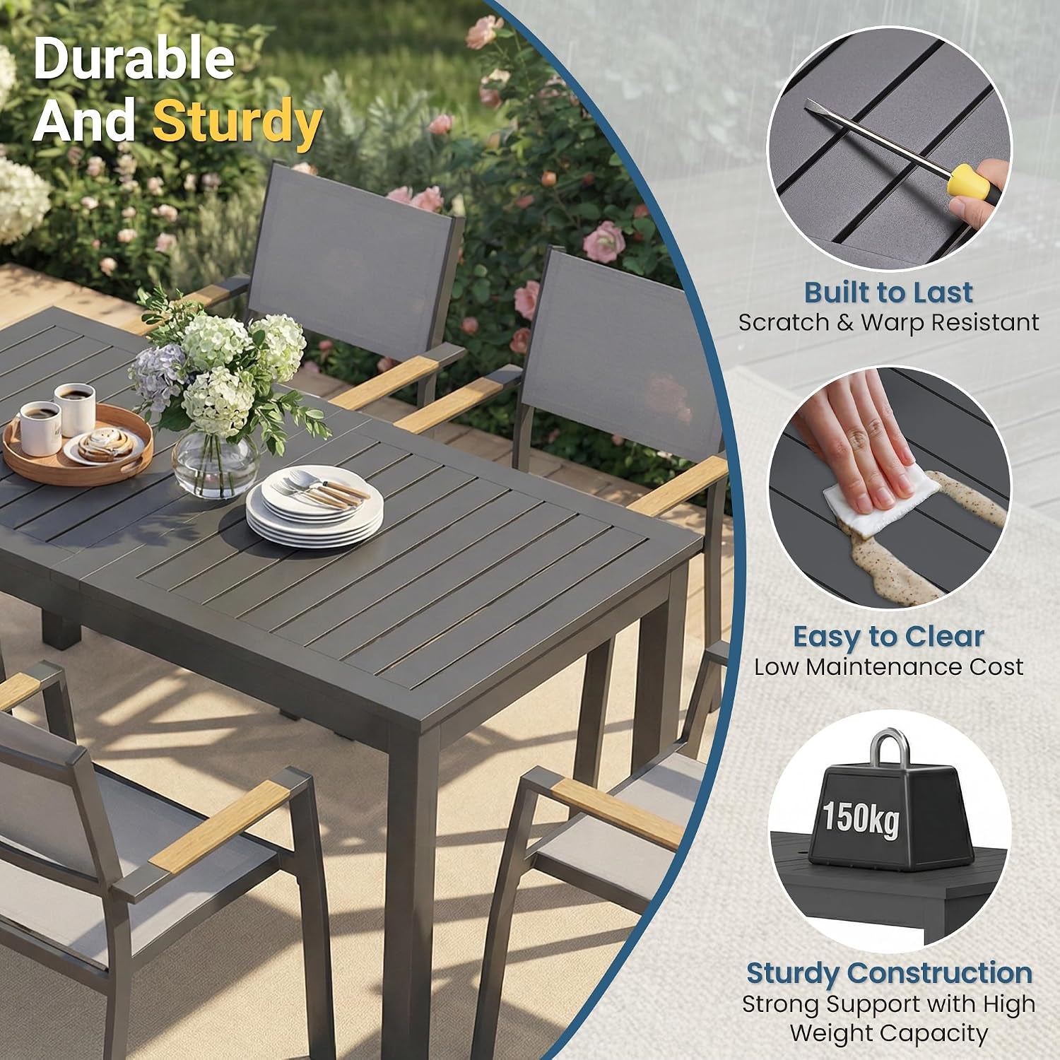 Patio Furniture Set with 92" Extendable Dining Table for 4–8 People