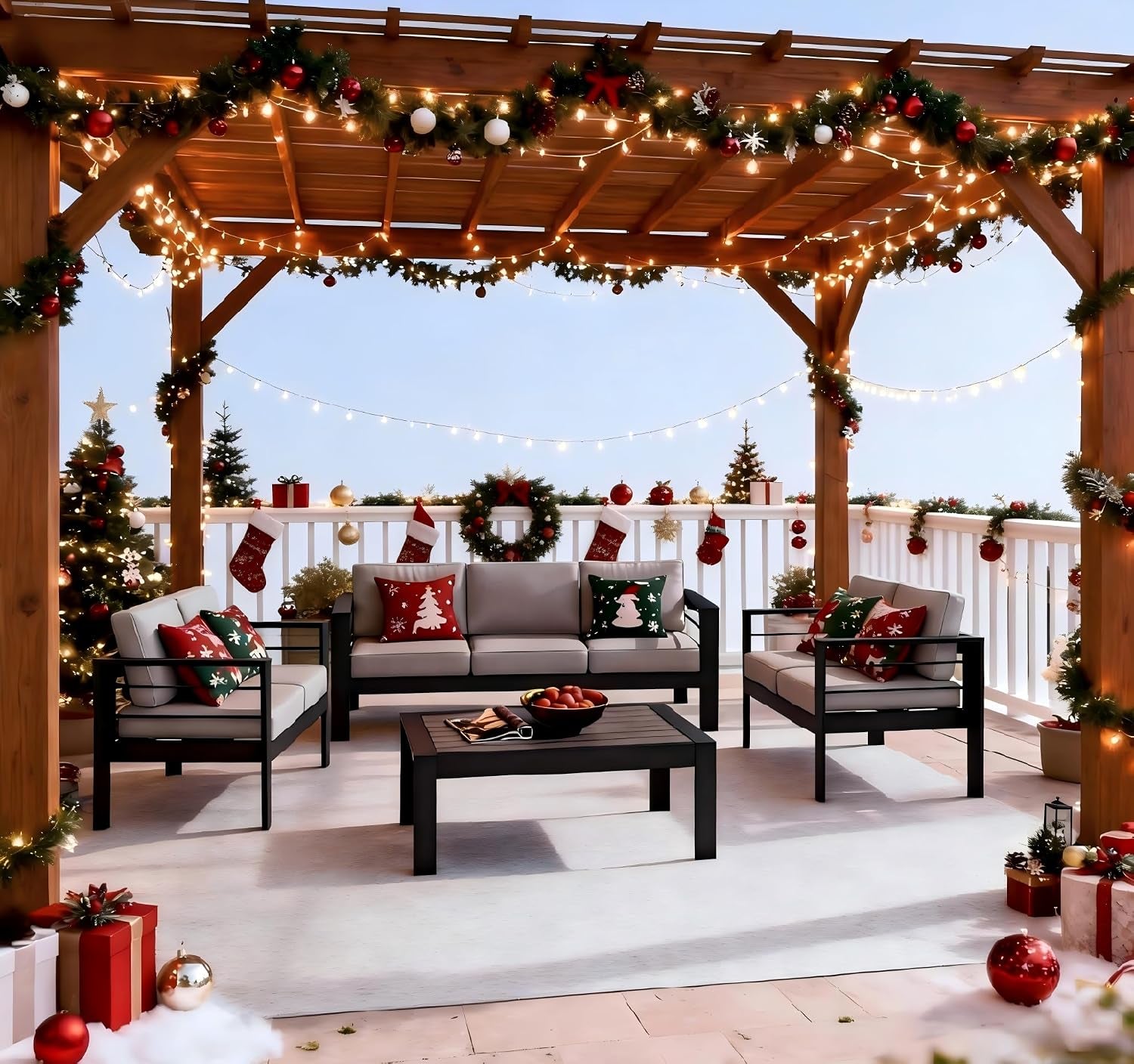 8 Pieces Patio Conversation Sets, Aluminum Outdoor Couch with Coffee Table, All-Weather Metal Patio Sofa with 5" Thick and Soft Cushion and Wide Arm, Outdoor Sofa Sets for Balcony, Porch, Light Gray