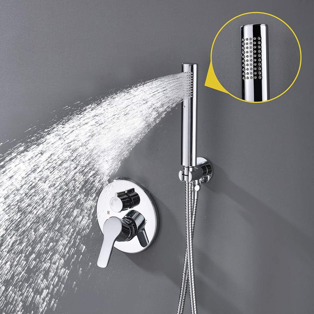 Shower System with Rain Shower and Handheld, Bathroom Chrome Shower Faucet with High Pressure, round Rain Shower Trim Kit