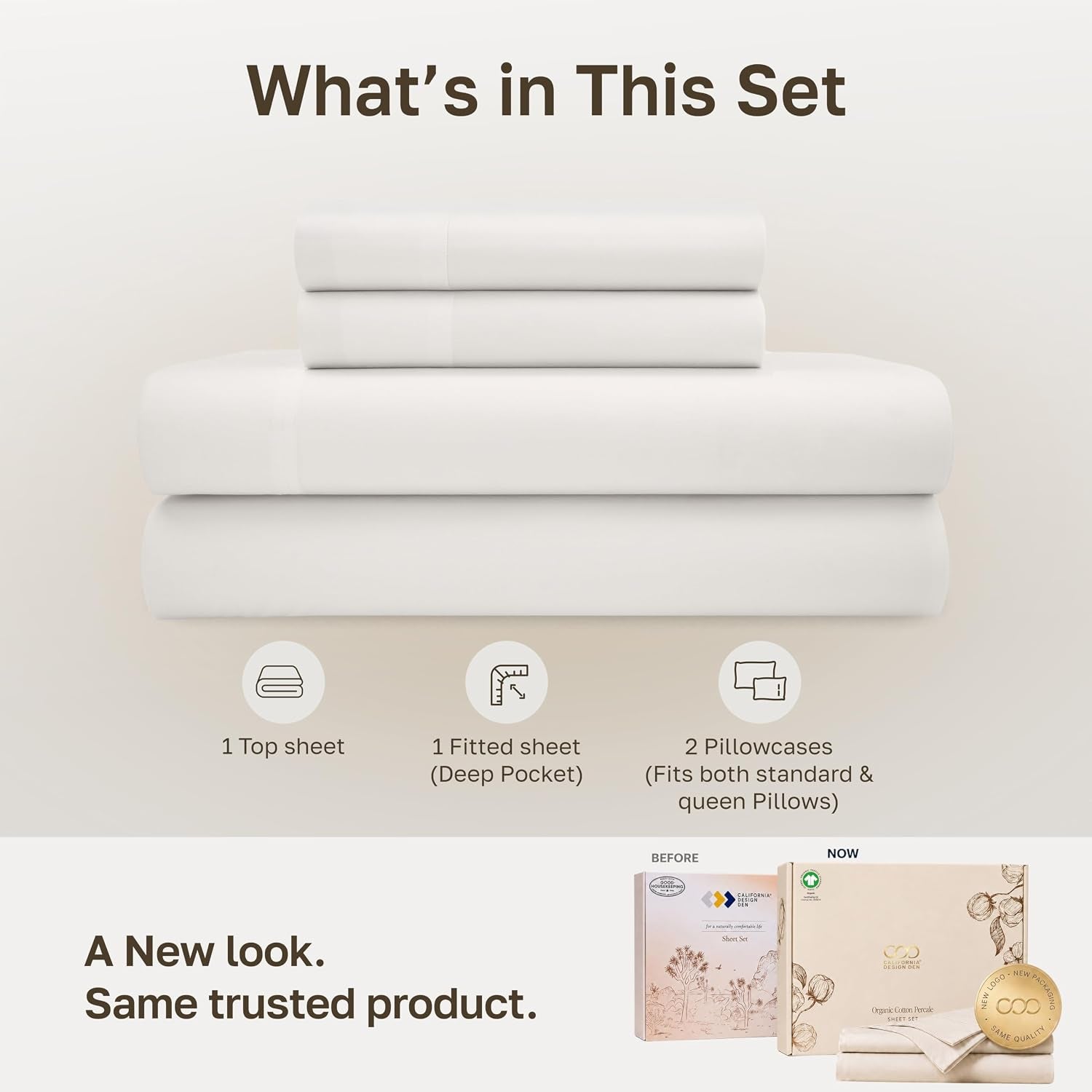 Organic Cotton Full Size Bed Sheet Set, True Ivory