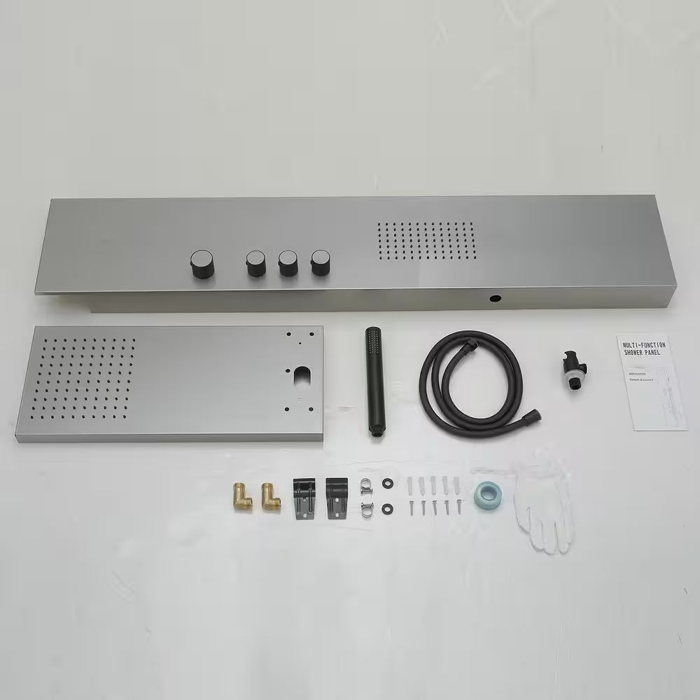 1-Jet Rainfall Shower Tower Shower Panel System with Rainfall Waterfall Shower Head and Shower Wand in Brushed Nickel