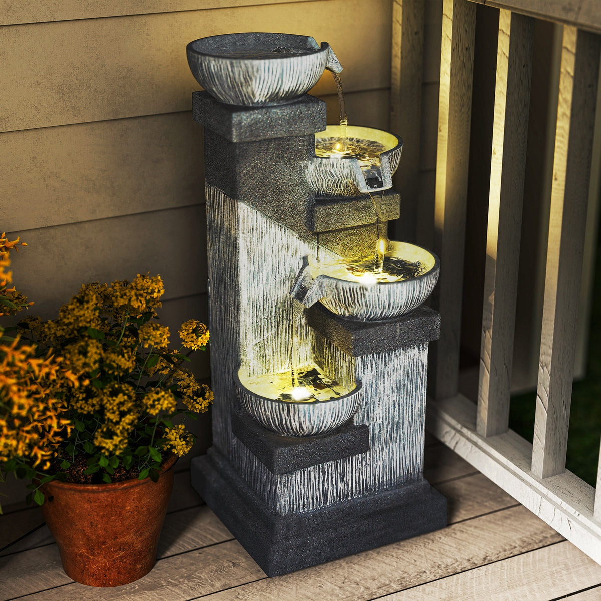 Resin Tiered Outdoor Fountain 4 Bowl Two Tone