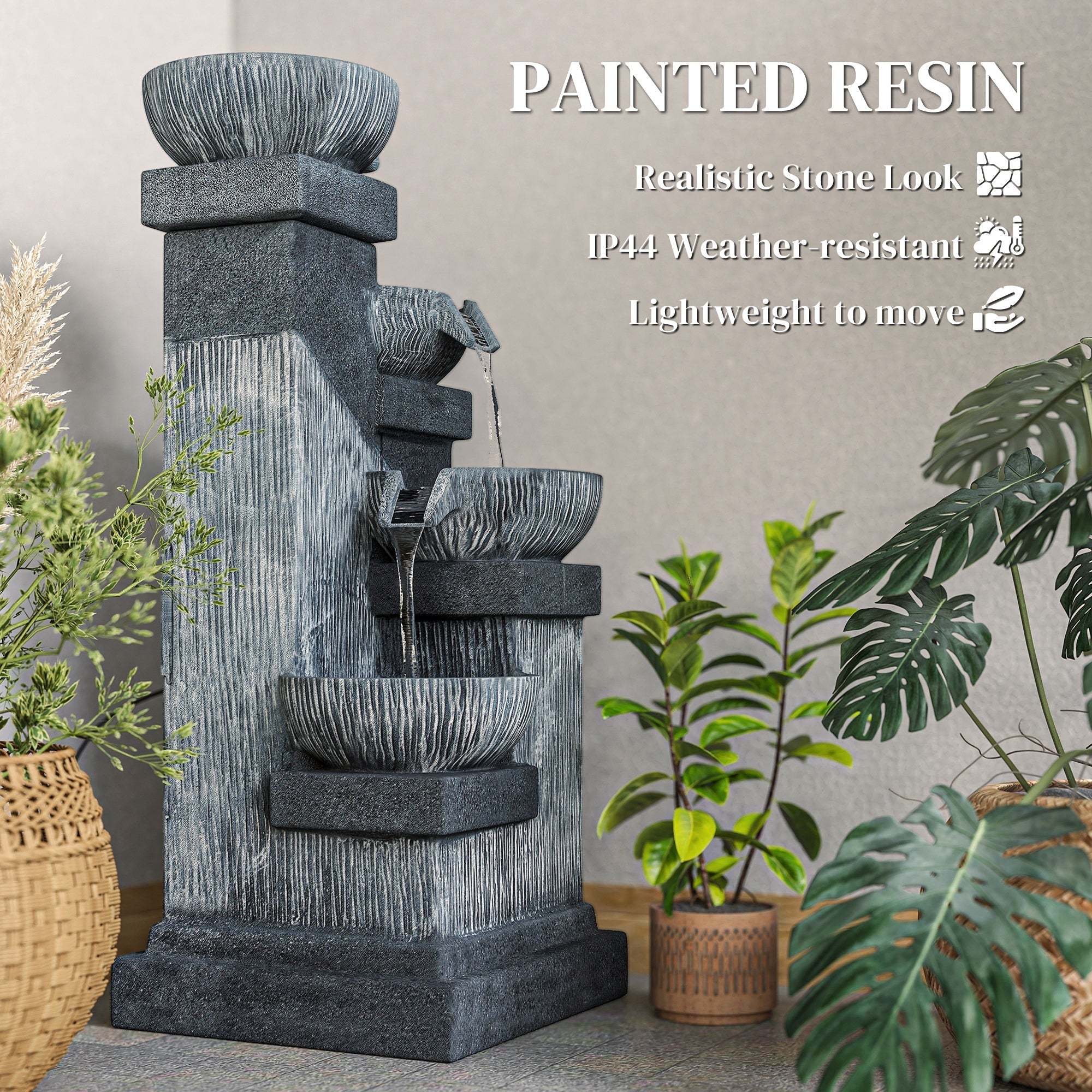 Resin Tiered Outdoor Fountain 4 Bowl Two Tone