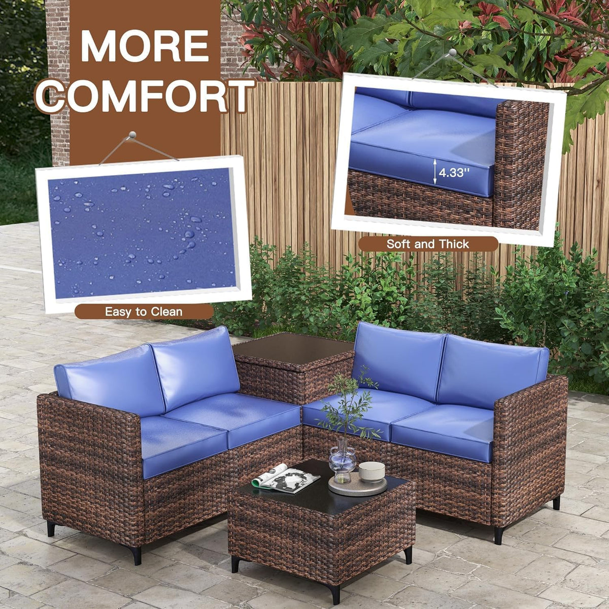 Outdoor Wicker Patio Conversation Set with Storage, PE Rattan Sofa