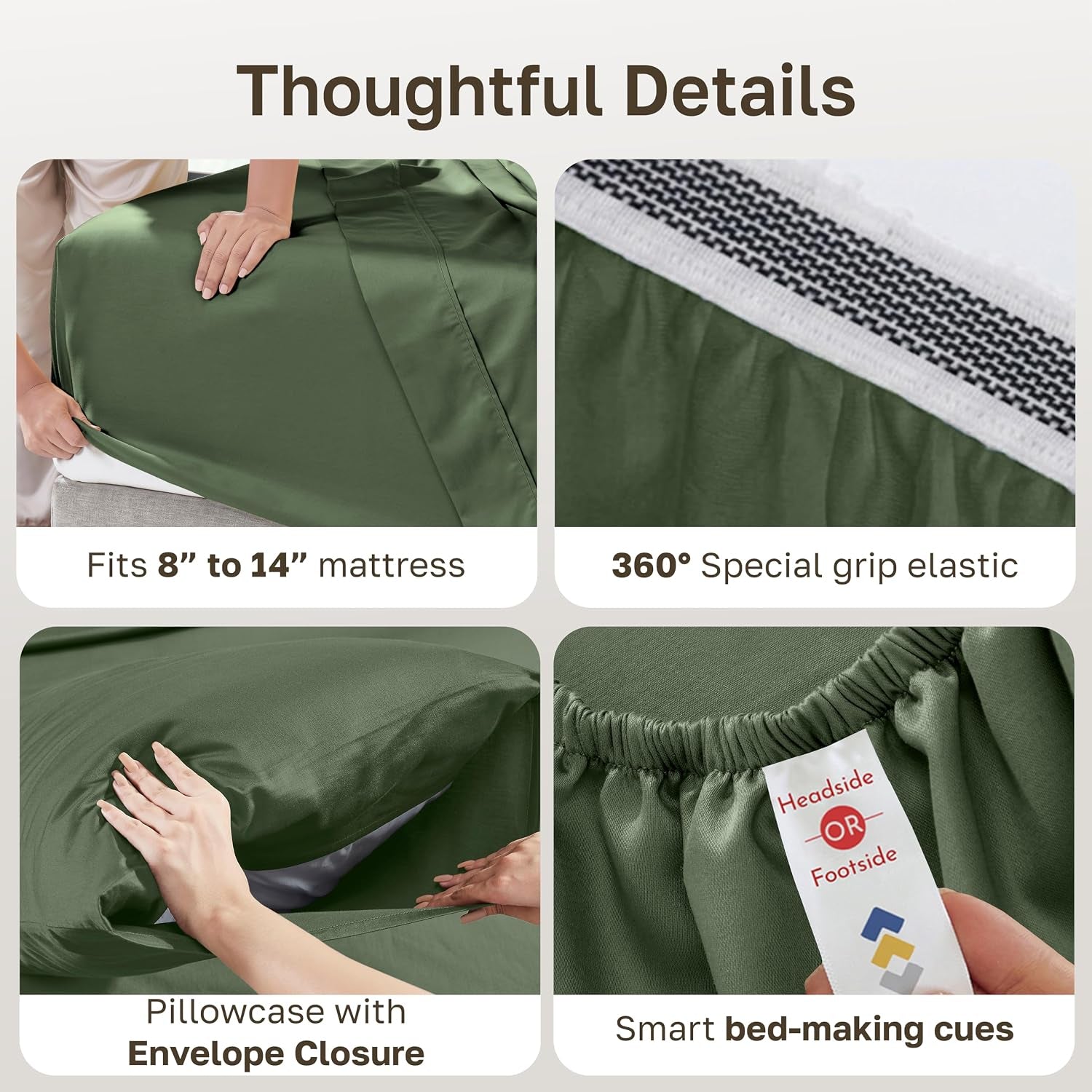Organic Cotton XL Twin Sheet Set, 3 Pcs, Olive Green