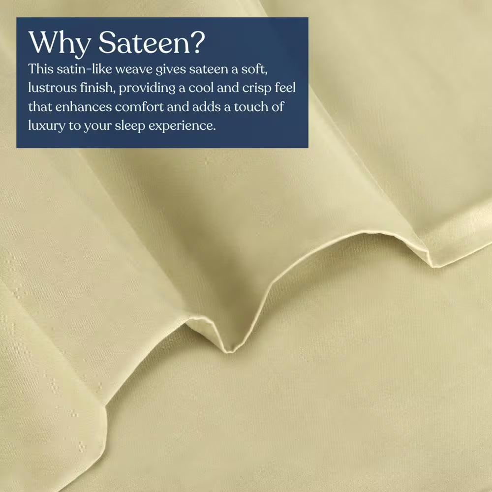 4-Piece Set Sage Green Solid 100% Organic Cotton Sheets Sets, King, Smooth & Breathable, Super Soft Sheet Sets