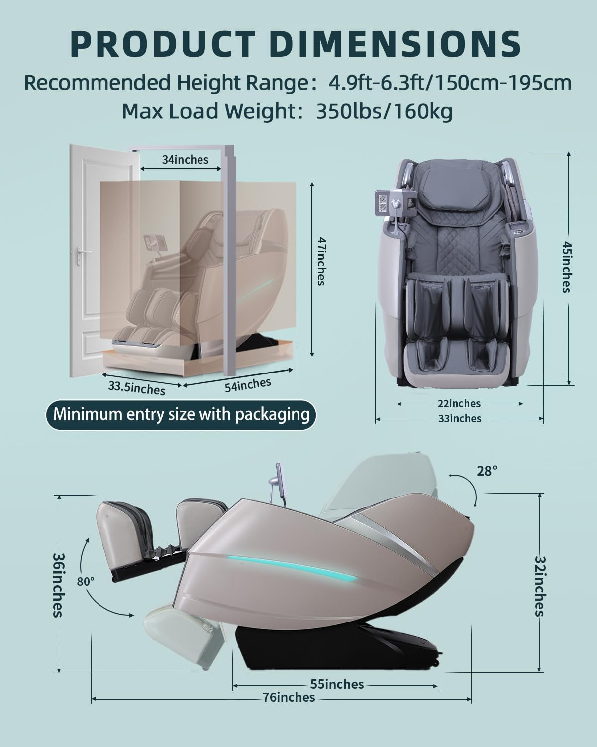 Massage Chair 4D Full Body Zero Gravity 55" Long Sl-Track,Grey