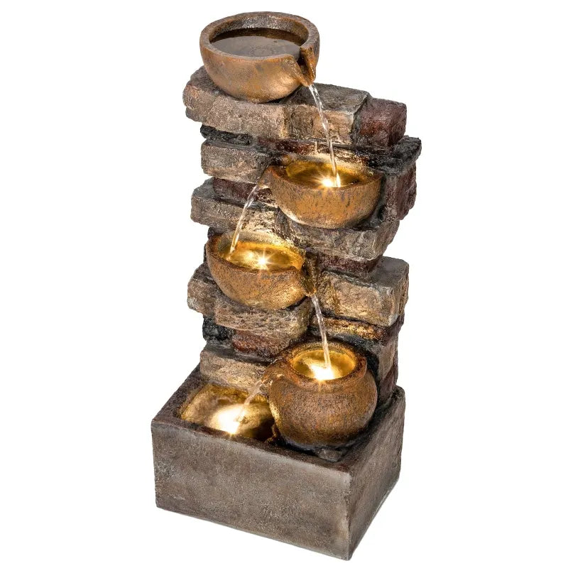 Resin Stacked Stone Bowl Cascade Fountain 28 Inch