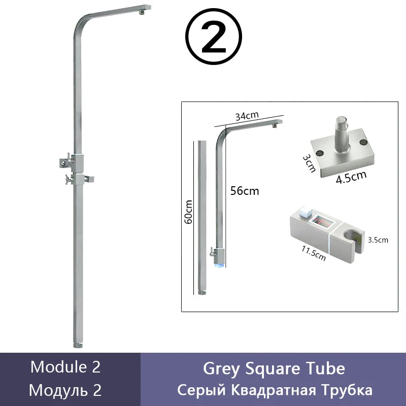 Gray Shower Set Bathroom Copper Shower System LED Digital Display Temperature Bathtub Shower Faucet DIY Shower Accessories Sets