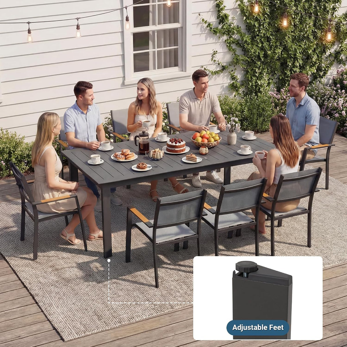 Aluminum Outdoor Patio Table and Chairs Set with 121" L-81 L Expandable Dining Table, 13-Pieces Outdoor Dining Set for 12, Patio Furniture Set with Stackable Quick Drying Chairs, Grey