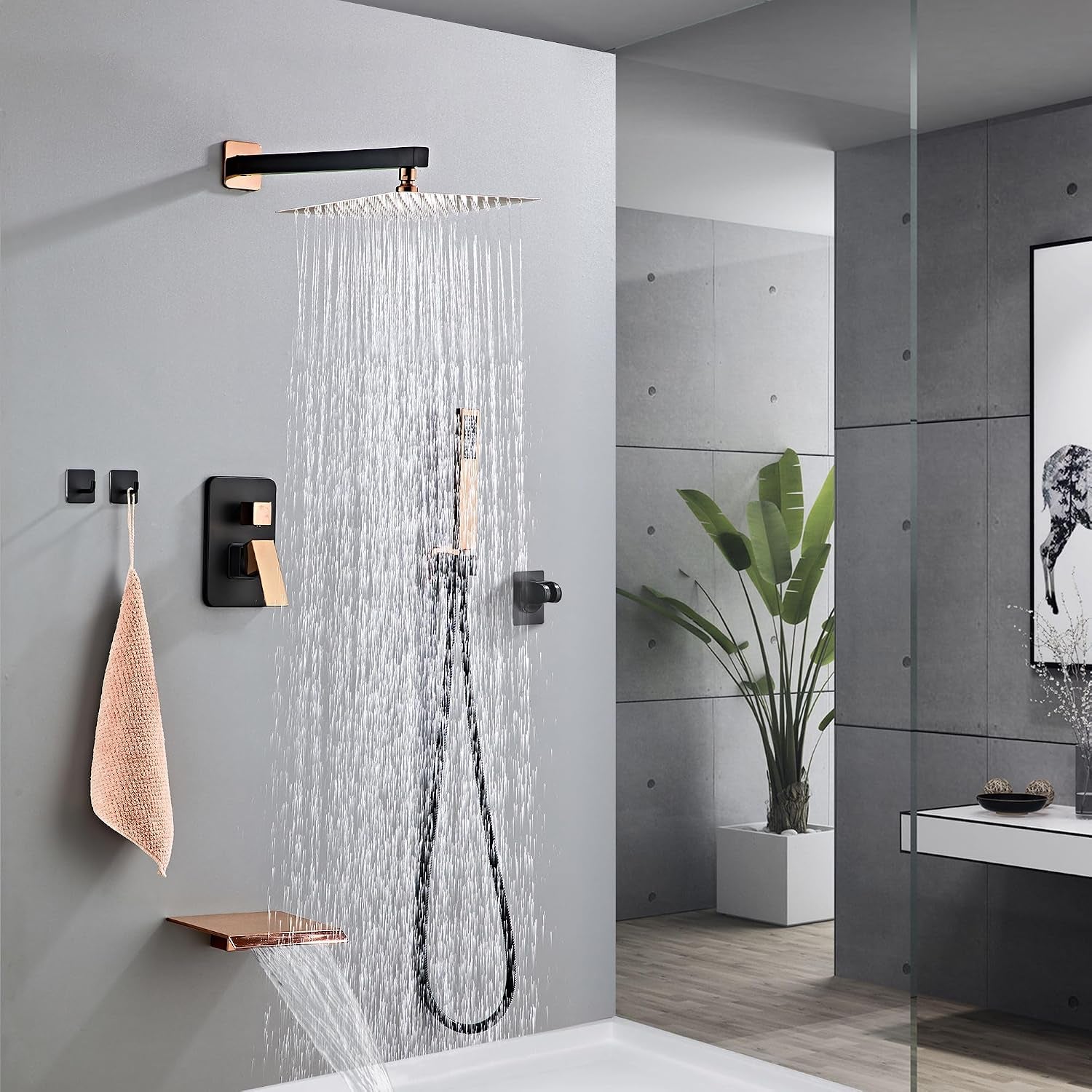 Rainfall Shower Faucet Set with Tub Spout 10 Inch, Shower Head