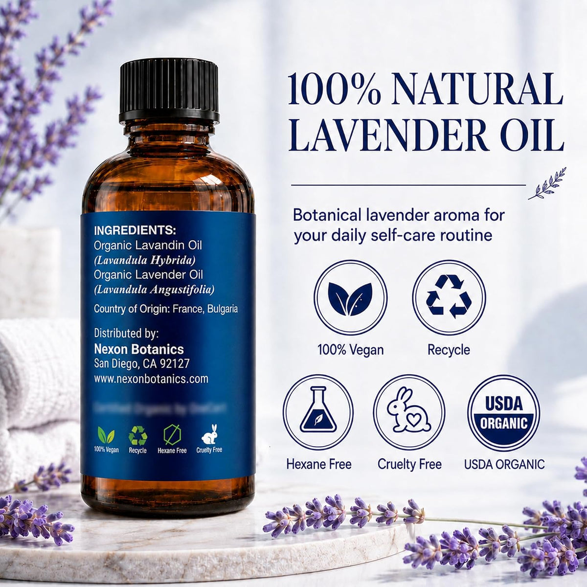 Organic Lavender Essential Oil 30 Ml - 100% Natural & Hexane Free Formula