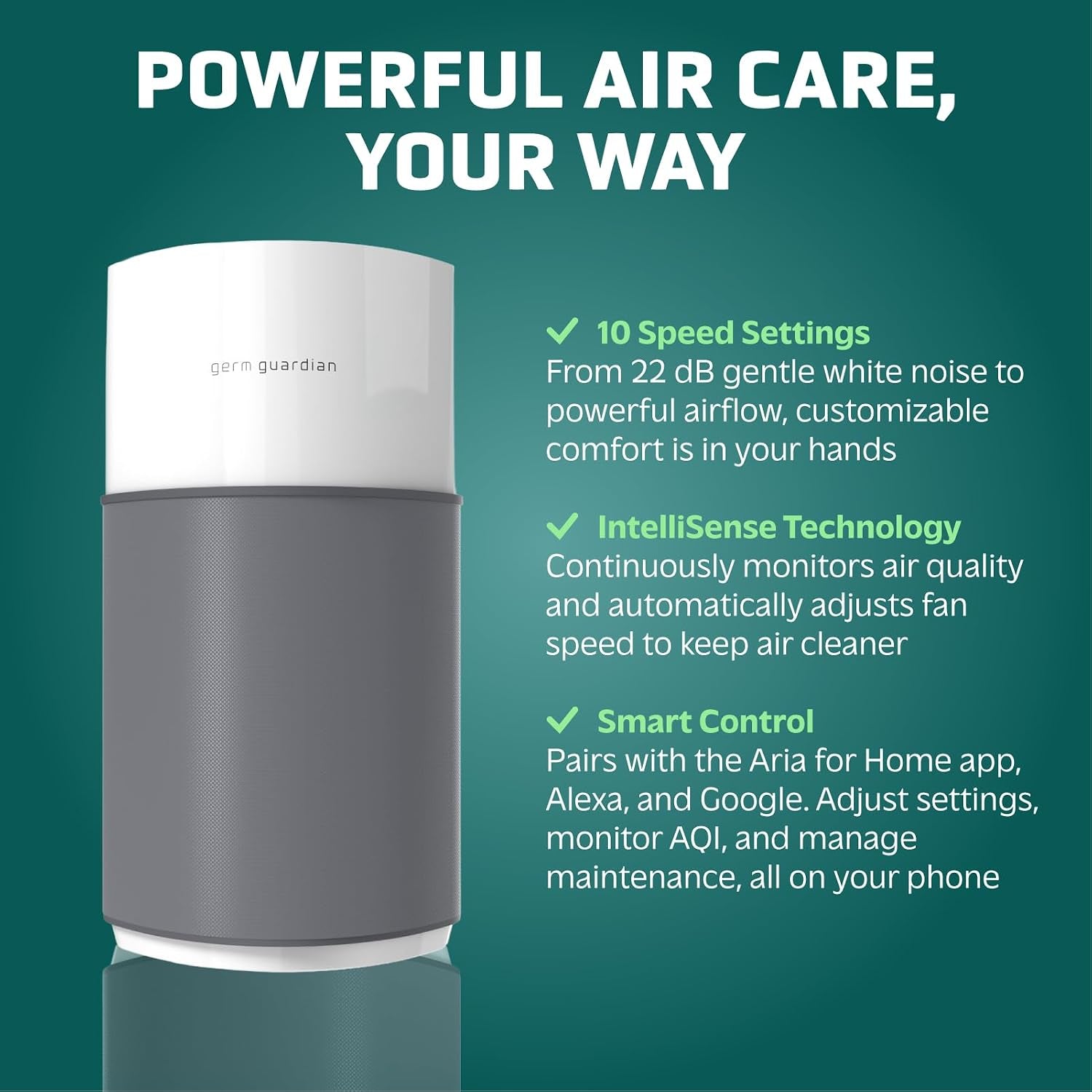 Airsafe+ XL Smart Air Purifier for Bedroom and Home - Wifi and App Enabled - 360-Degree True HEPA Filter - Filters Pet Dander, Dust, Smoke - Air Quality Monitor - AP3250 - Gray & White