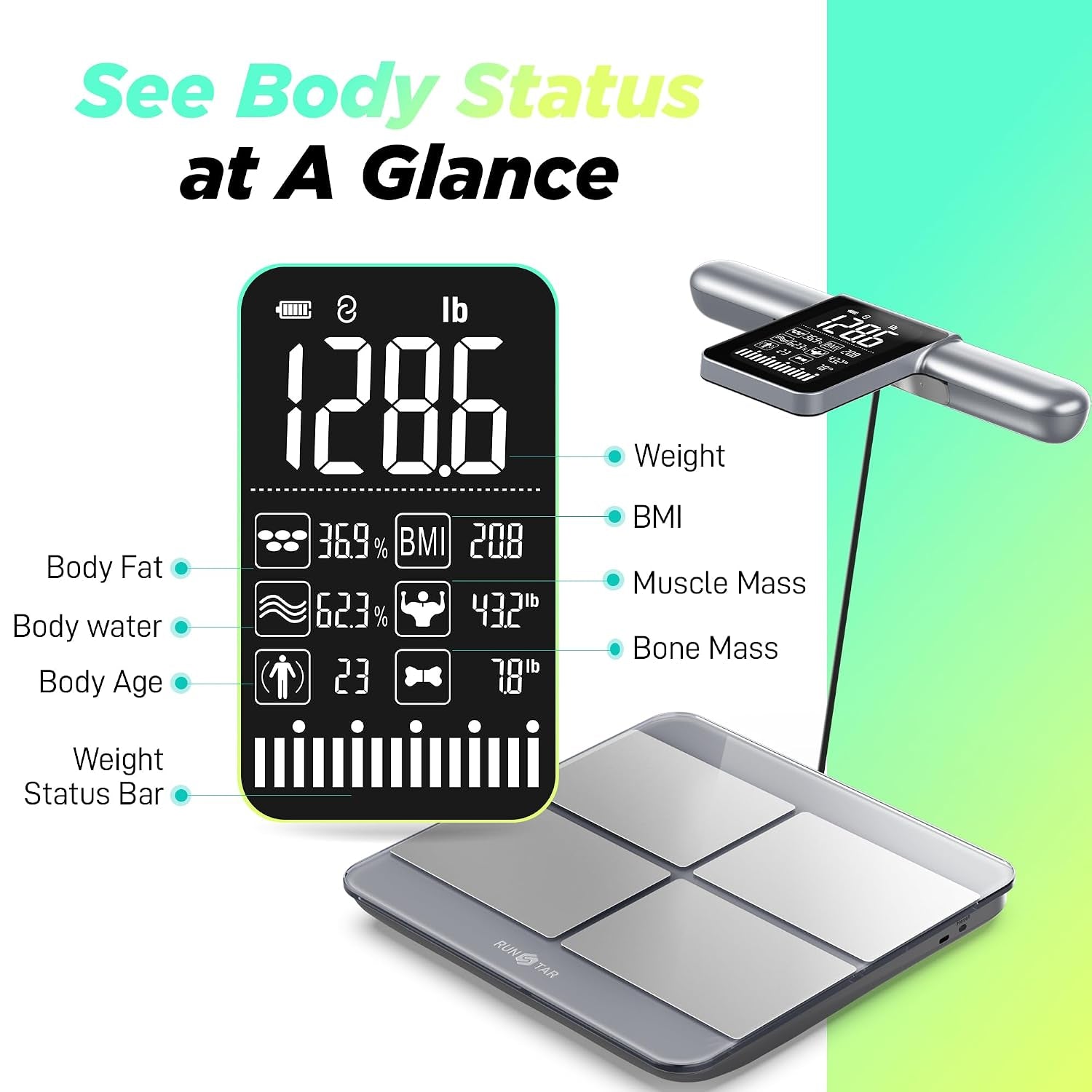 8-Electrode Scale for Body Weight, Large Screen Handle, 50+ Metrics
