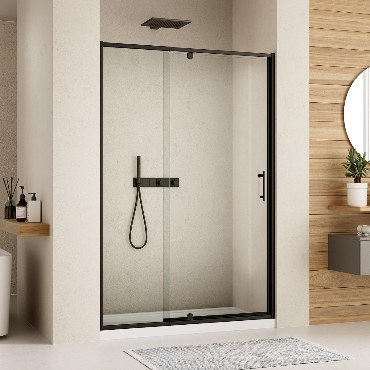 44-48" W X 71" H Pivot Swing Glass Shower Door,Matte Black