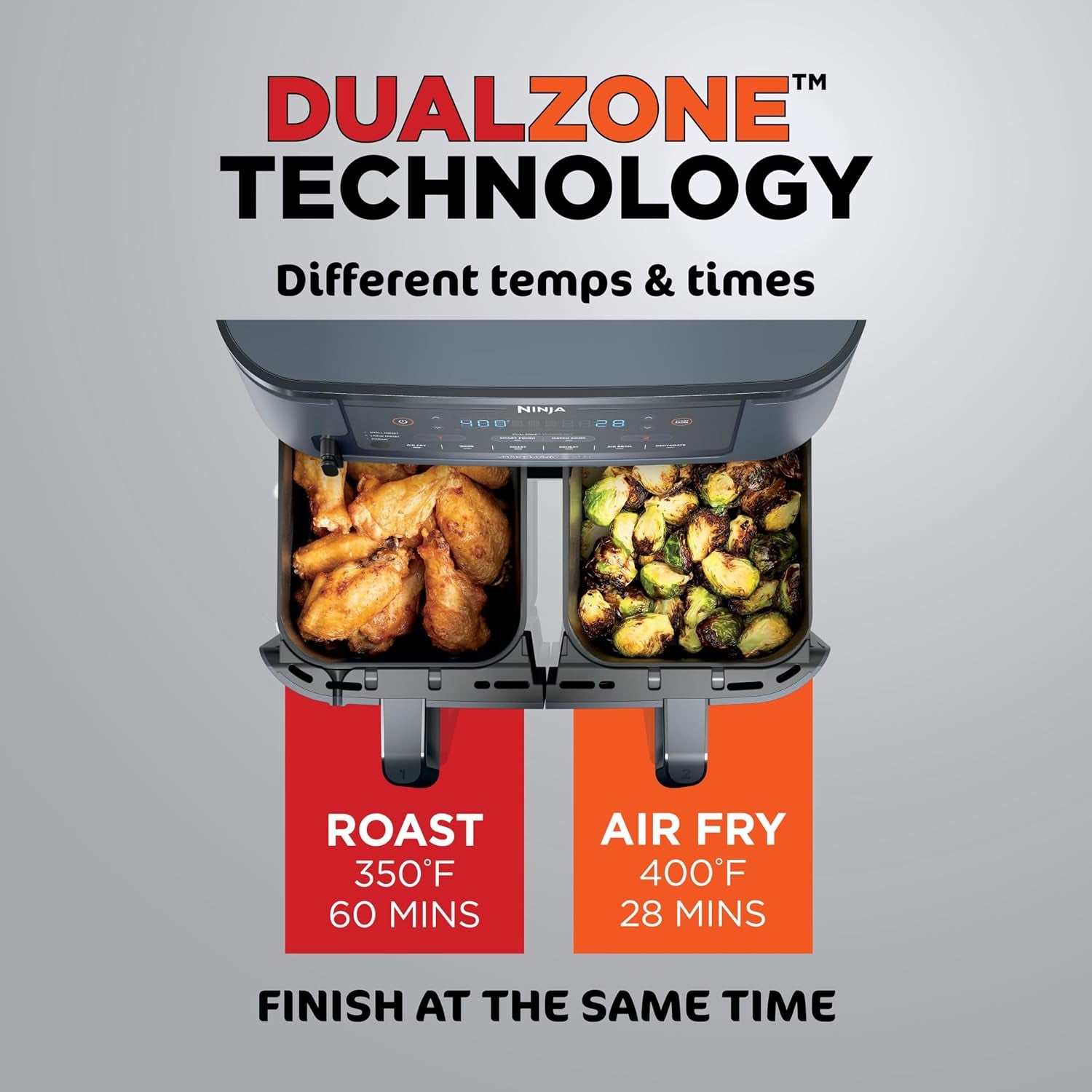 Ninja Foodi Air Fryer, 10 Qt Dualzone Smart XL, 6-In-1, Grey, DZ550GY