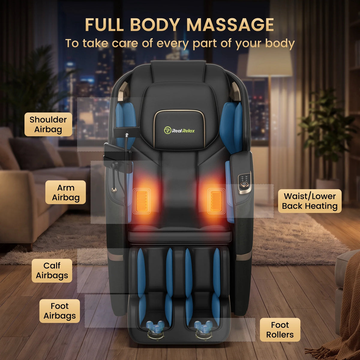 3D Massage Chair, Full Body Zero Gravity Recliner with SL Track, Yoga Stretching, Foot Rollers, Bluetooth, Heating, Black