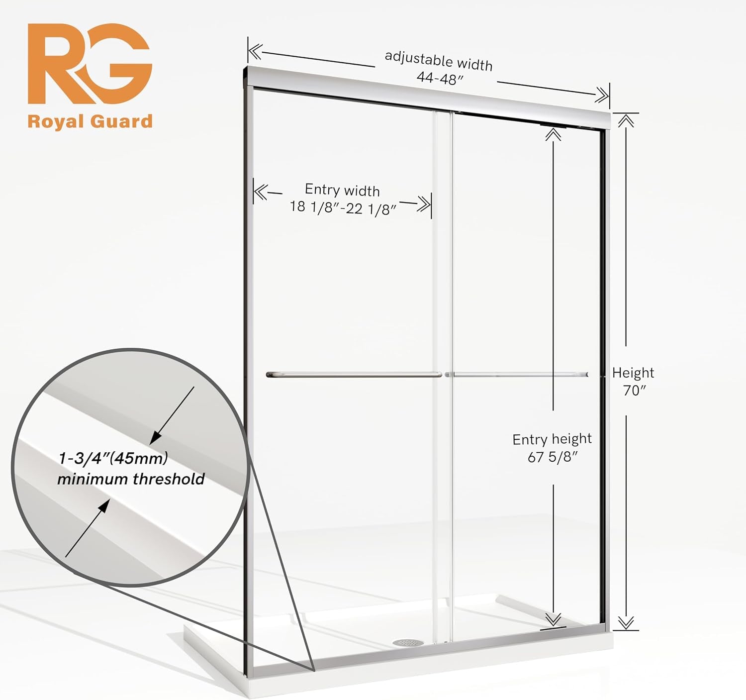 Double Sliding Shower Door,44-48" W X 70" H,Chrome