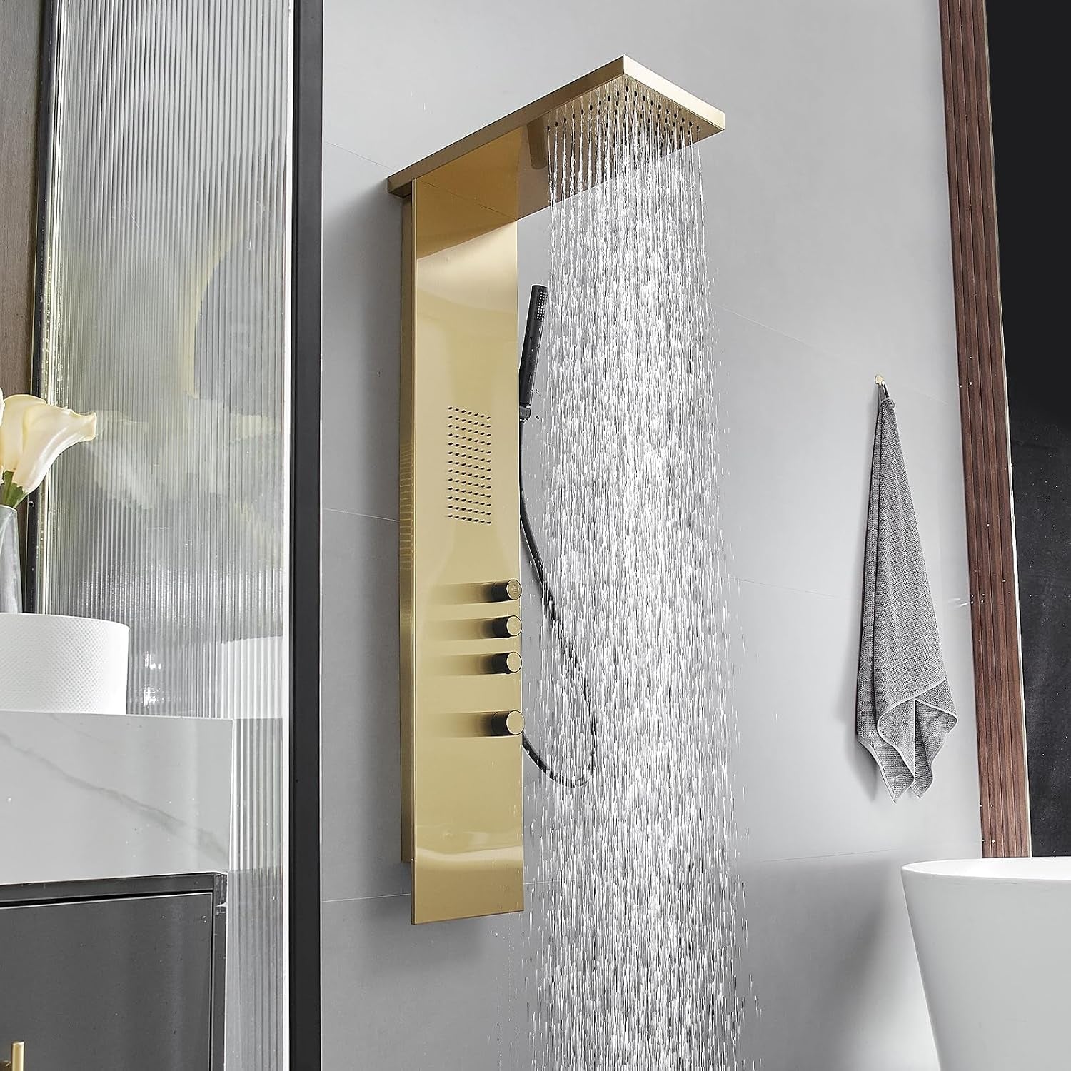 Shower Panel Tower System, Brushed Gold