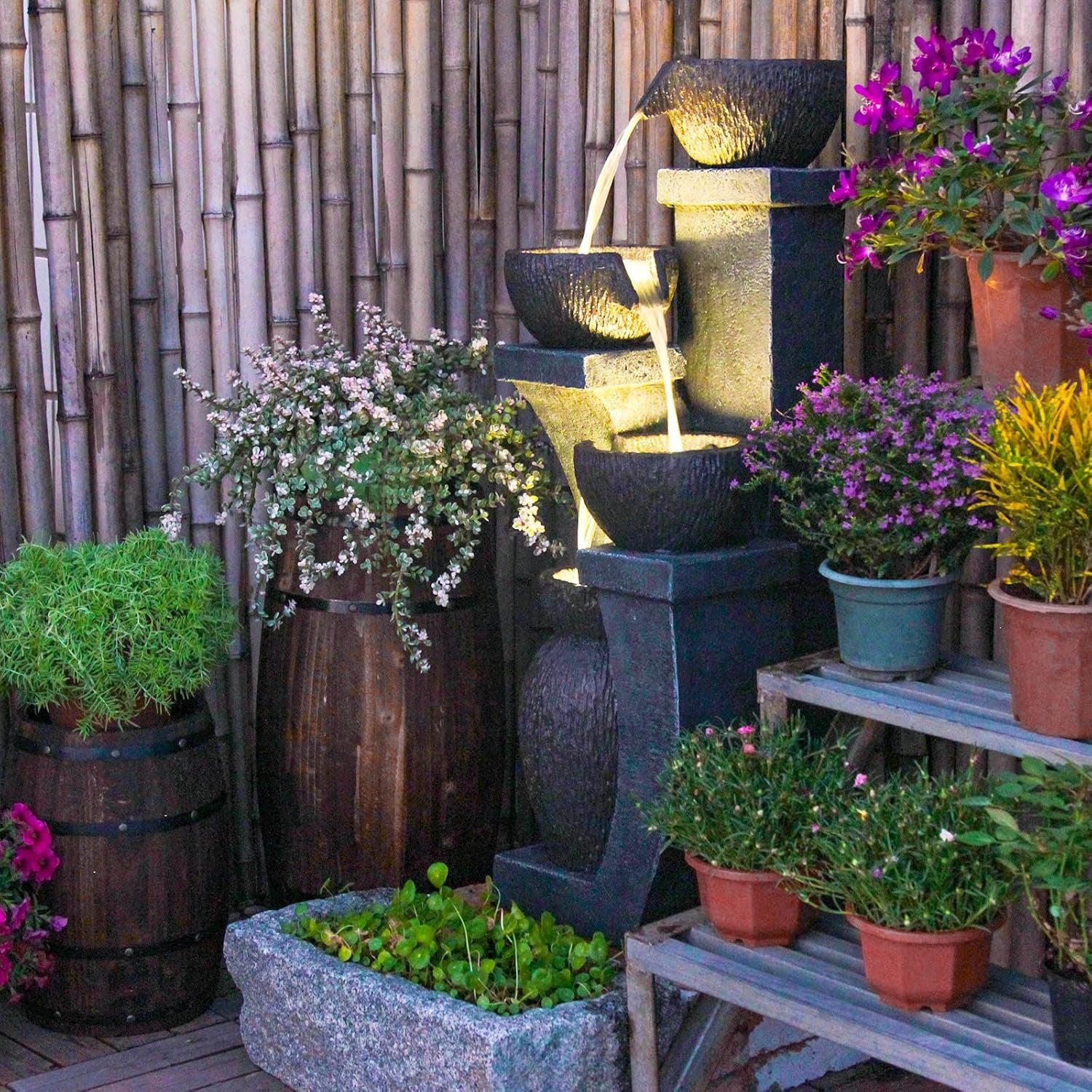 37.4" H Water Fountain Outdoor 4-Crocks Modern Garden Fountains