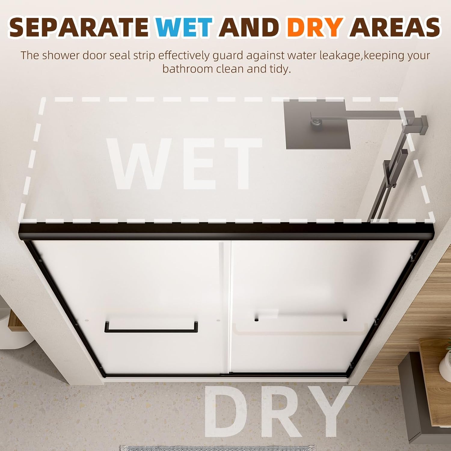 Double Sliding Shower Door,56-60" W X 72" H,Frosted&Matte Black