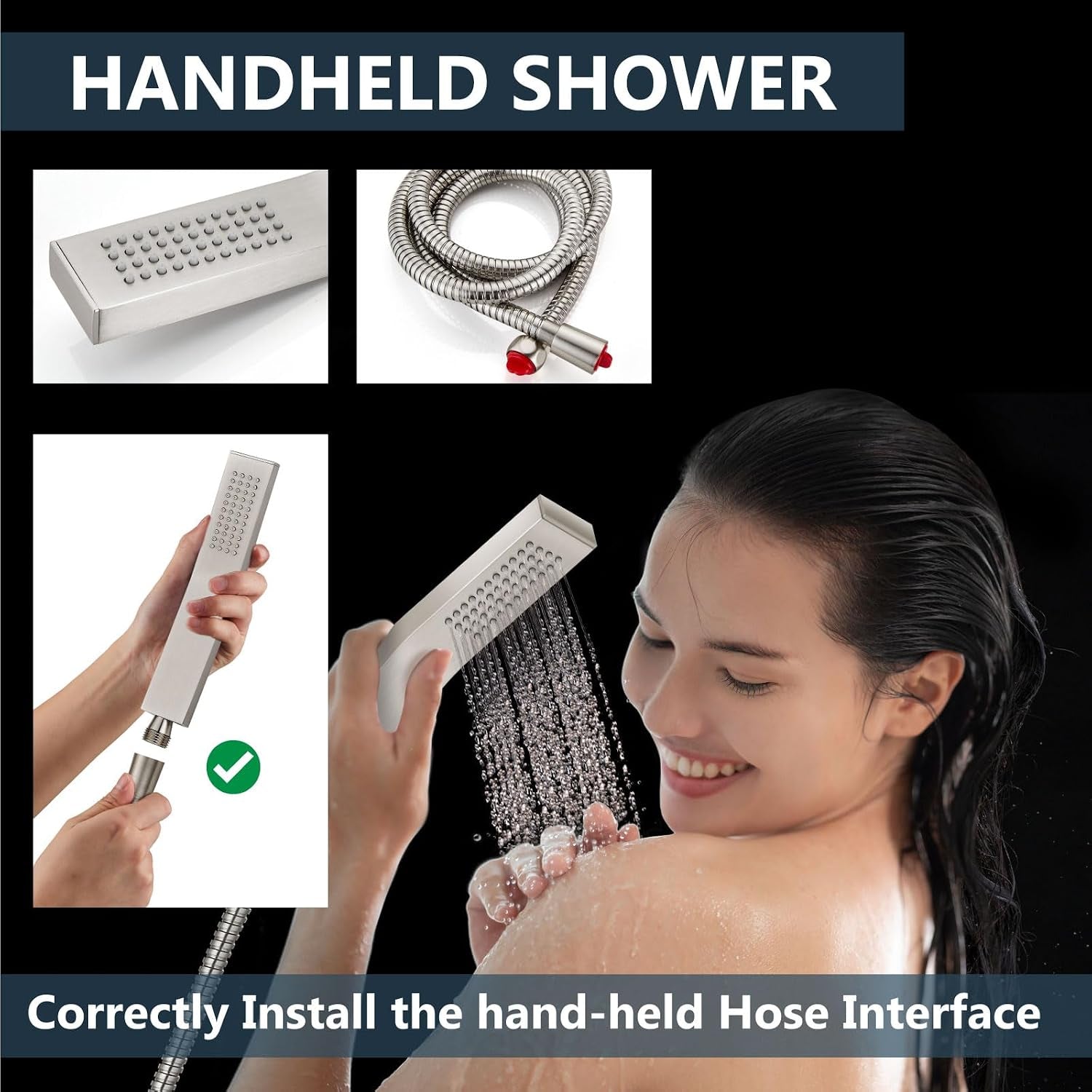 Shower Faucet Set with Valve Handheld 16" LED Head Brushed Nickel