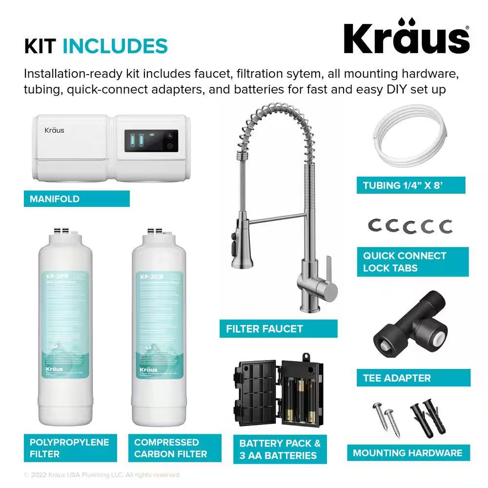 Britt Pull-Down Single Handle Filter Kitchen Faucet in Spot-Free Stainless Steel with Under-Sink Filtration System