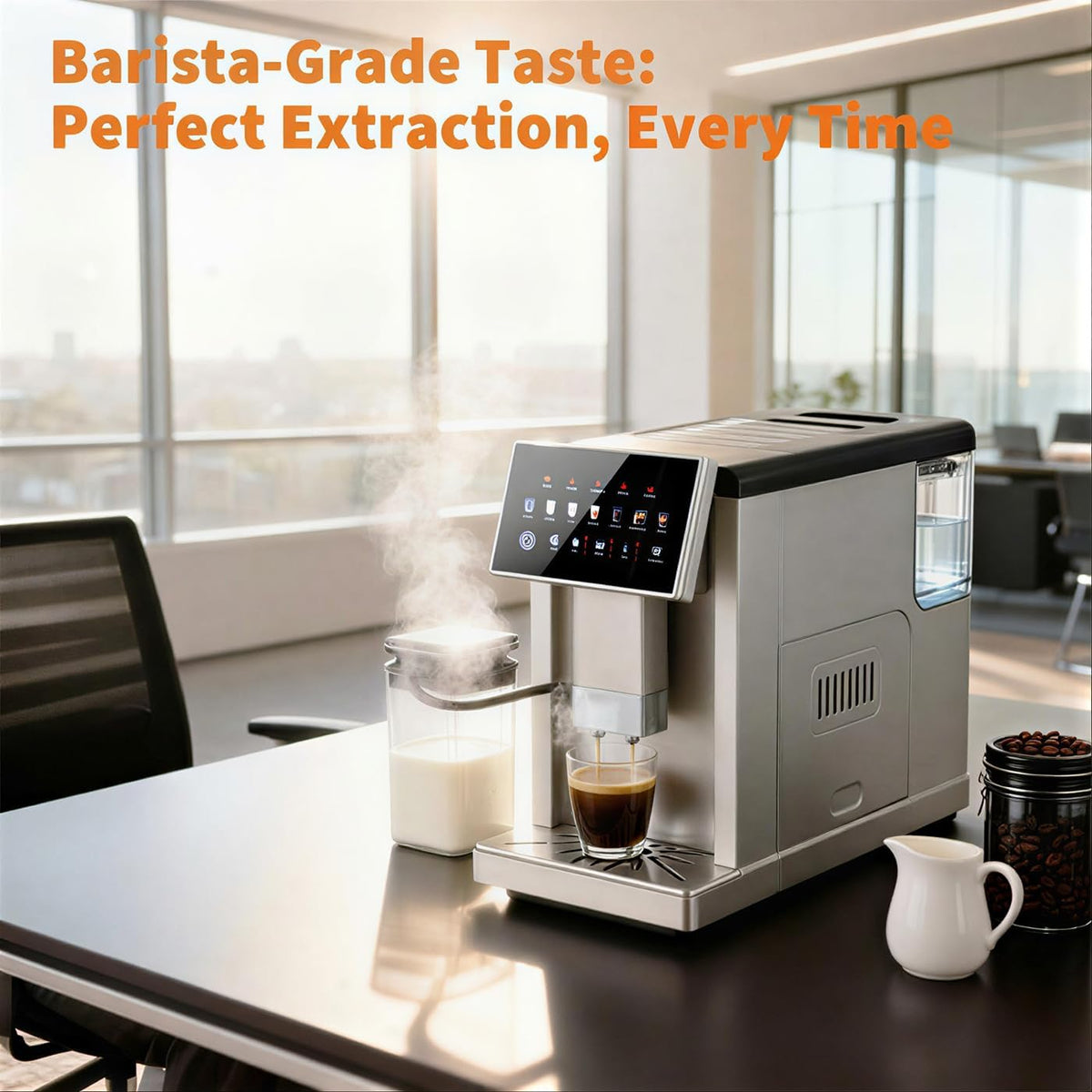 Super Automatic Espresso Machine with Built-In Grinder & Milk Frother, 20 Bar Dual Boiler Coffee Maker for 7 Drinks, Self-Cleaning System and Maintenance Alerts, Home Cappuccino & Latte Machine,Silver