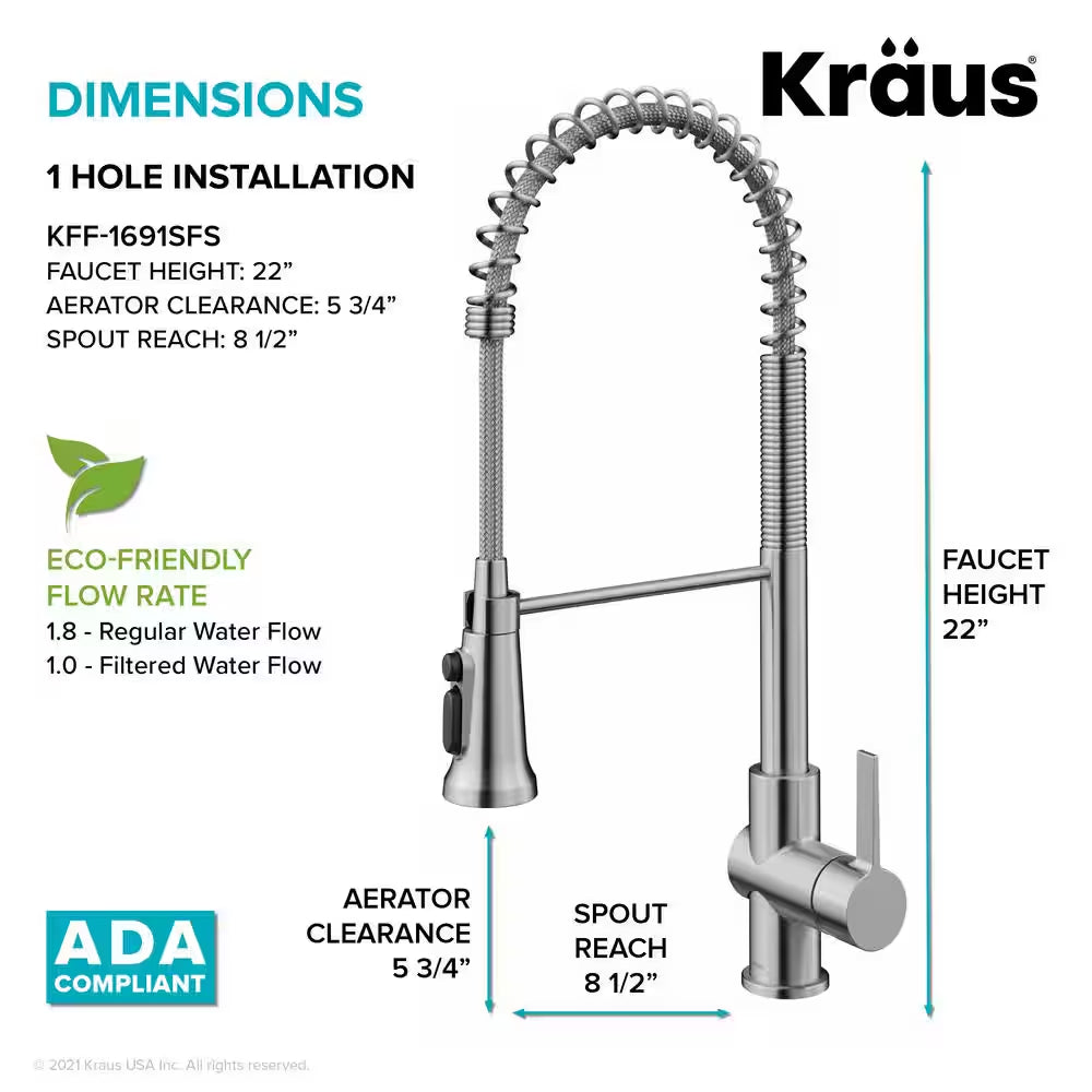 Britt Pull-Down Single Handle Filter Kitchen Faucet in Spot-Free Stainless Steel with Under-Sink Filtration System
