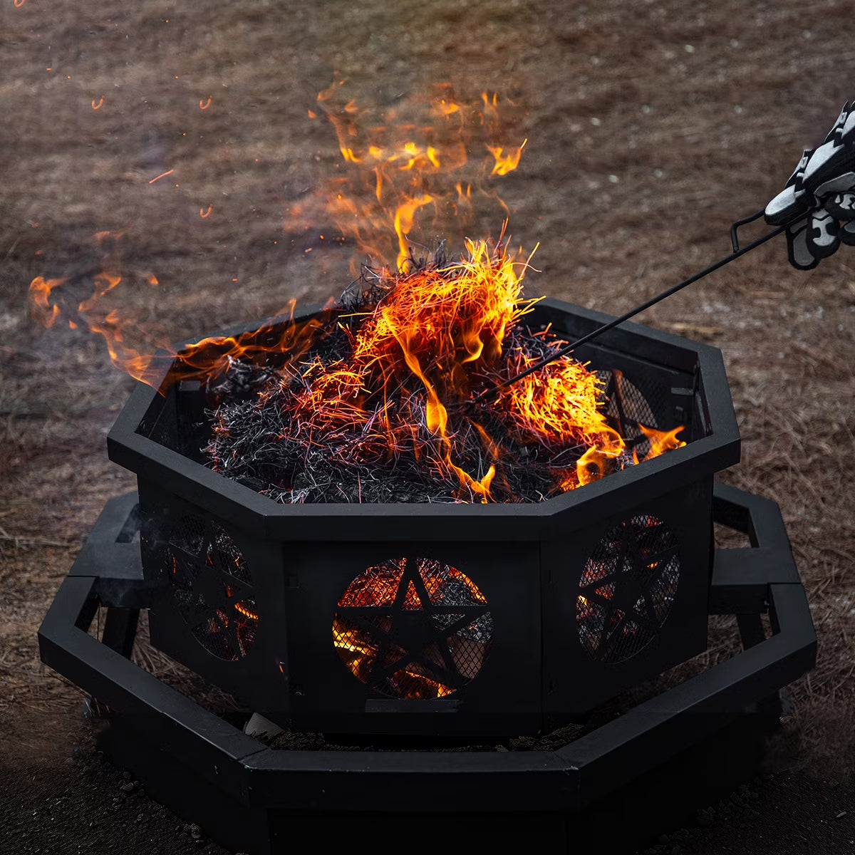35 Inch Fire Pit, Outdoor Fire Pit Wood Burning Fire Pits with Cooking Grill