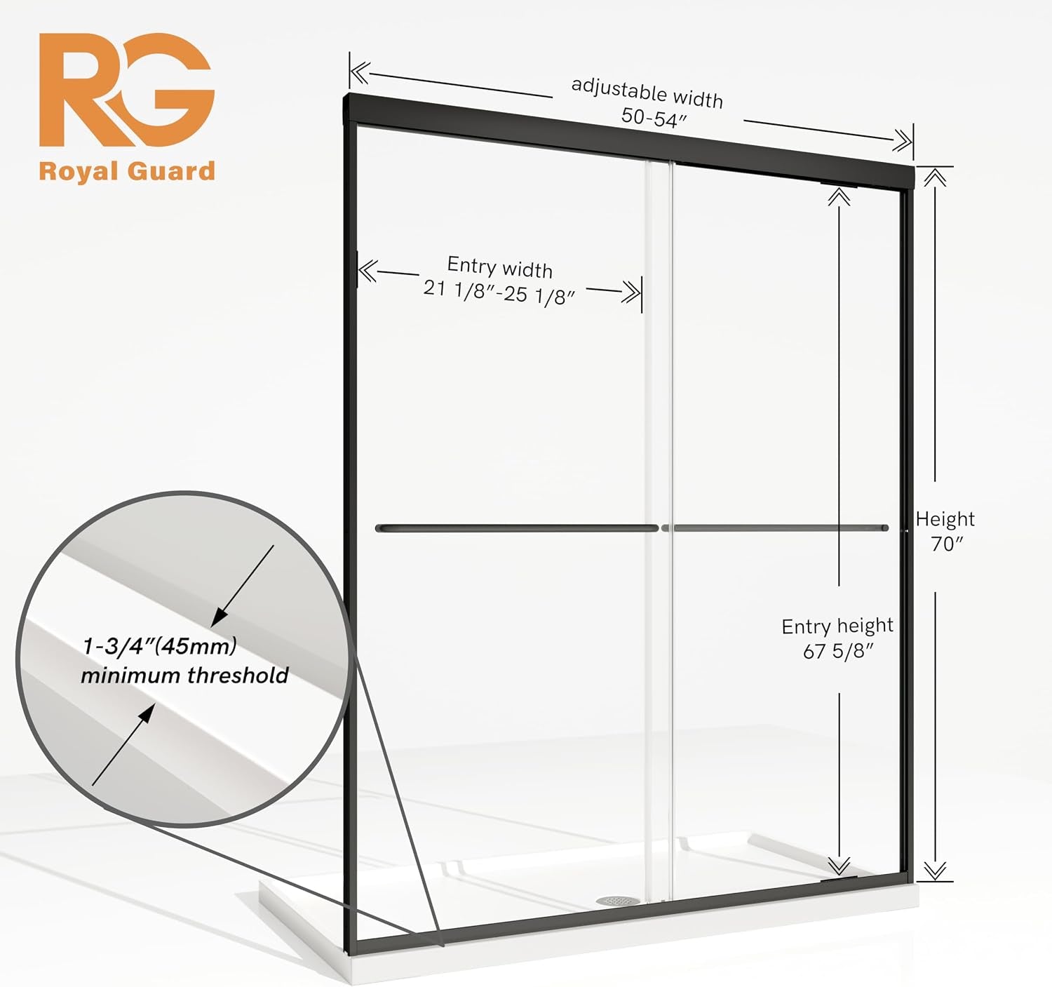 Double Sliding Shower Door,50-54" W X 70" H,Matte Black