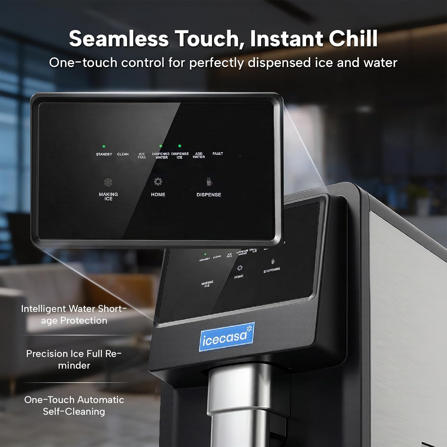 Commercial Nugget Ice Maker Countertop Touchless Paddle Dispensing, 80Lbs/24H Soft Chewable Ice Touch Screen, Dual Water Supply Tap or Bottle, ETL Certified for Motel Bar